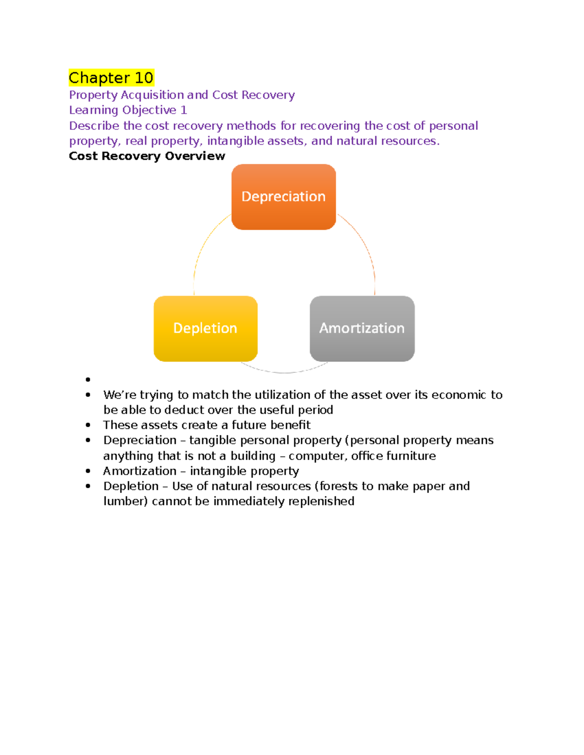 Chapter 10 Notes - Chapter 10 Property Acquisition And Cost Recovery ...