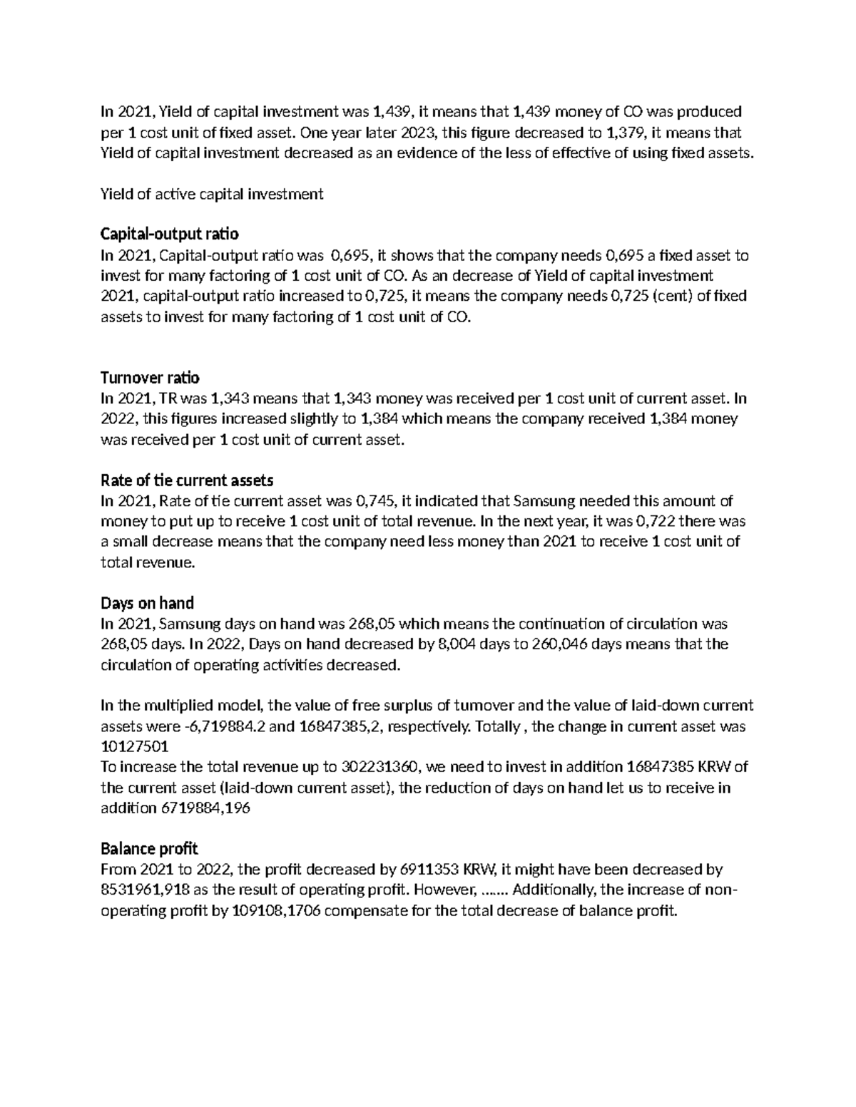 In 2021 - essay - In 2021, Yield of capital investment was 1,439, it ...