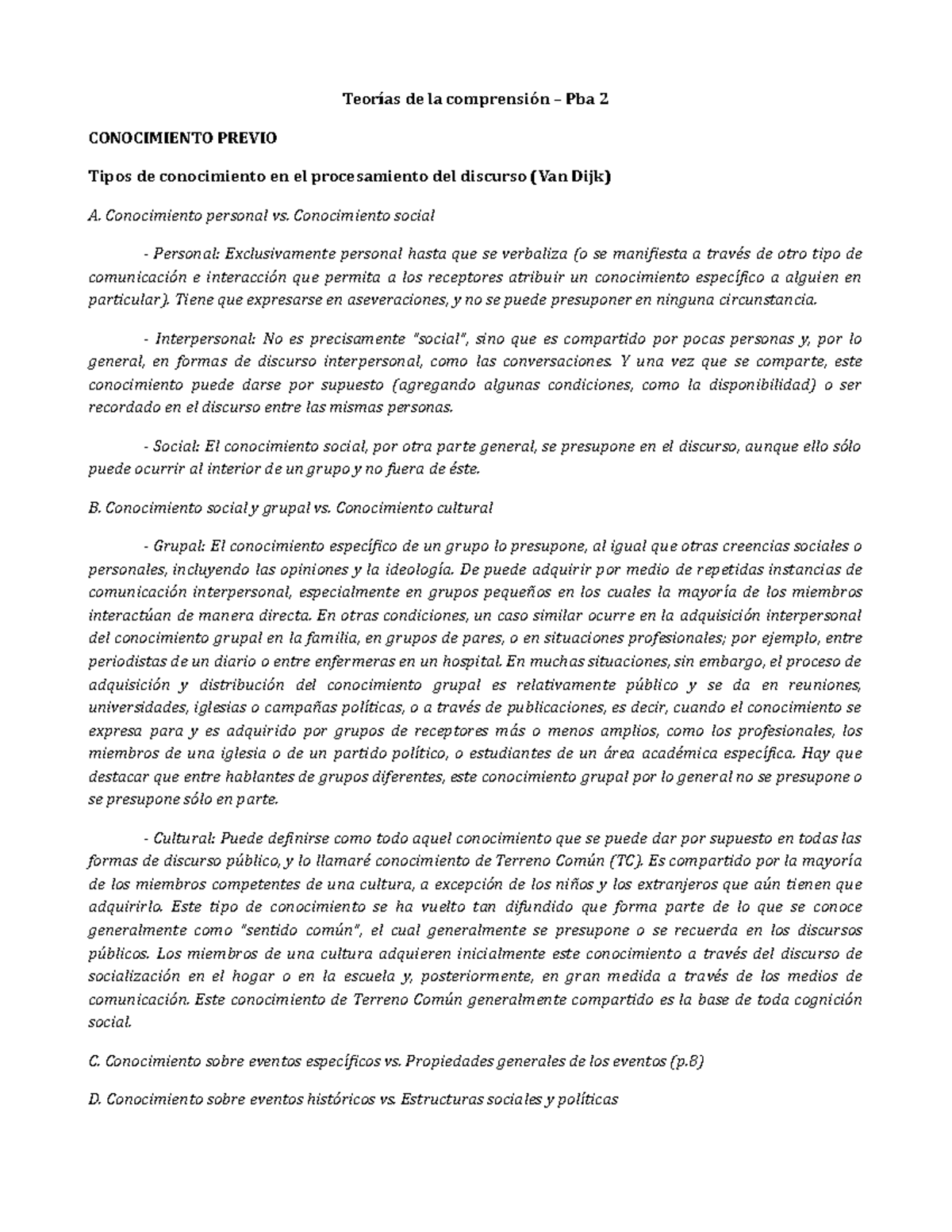 Resúmenes Teorías De La Comprensión 2 - De La Pba 2 CONOCIMIENTO PREVIO ...