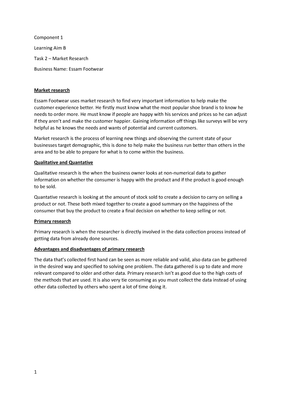 LAB Market Research - Full Mark - 1 Component 1 Learning Aim B Task 2 ...