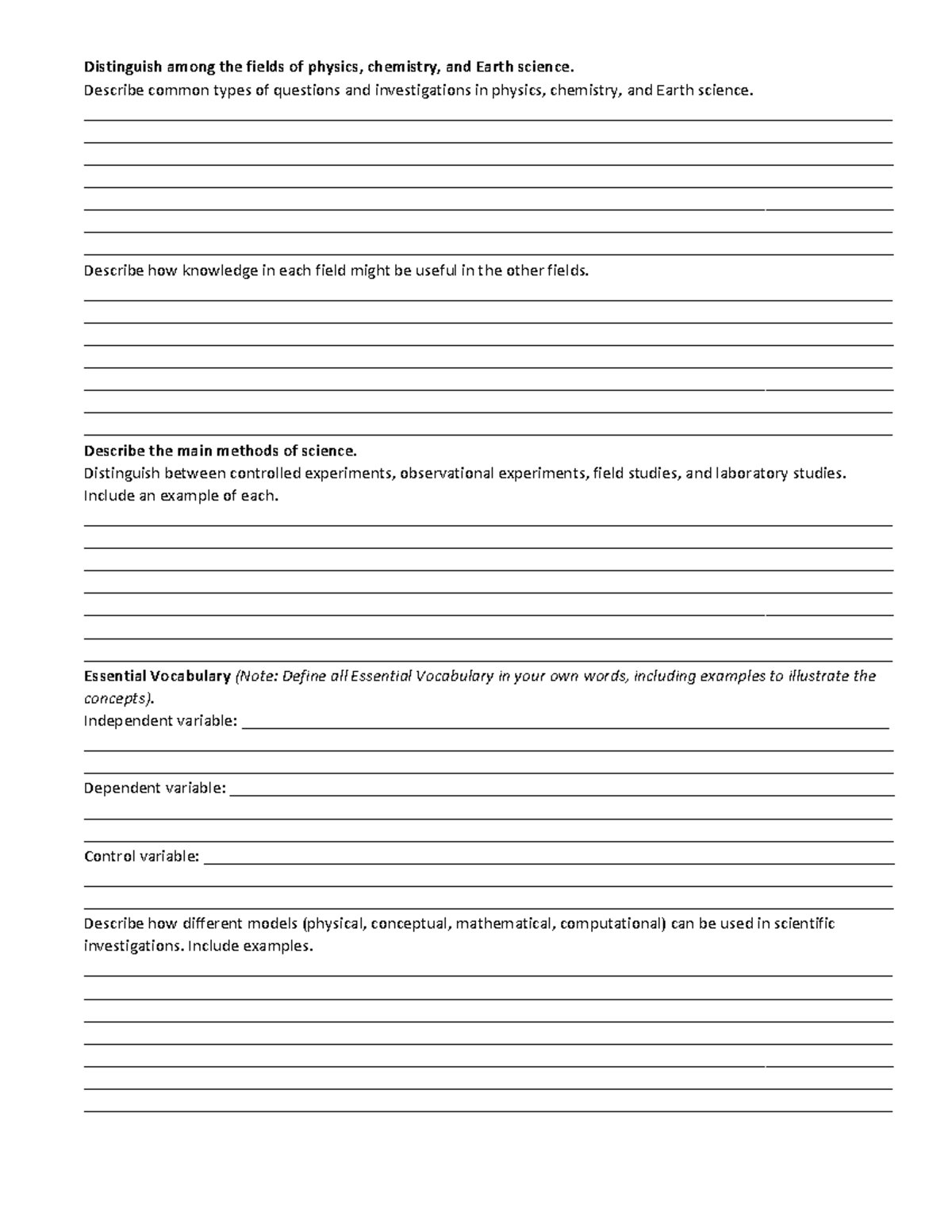 Module 1 Note Taking Guide Printable - Distinguish Among The Fields Of 