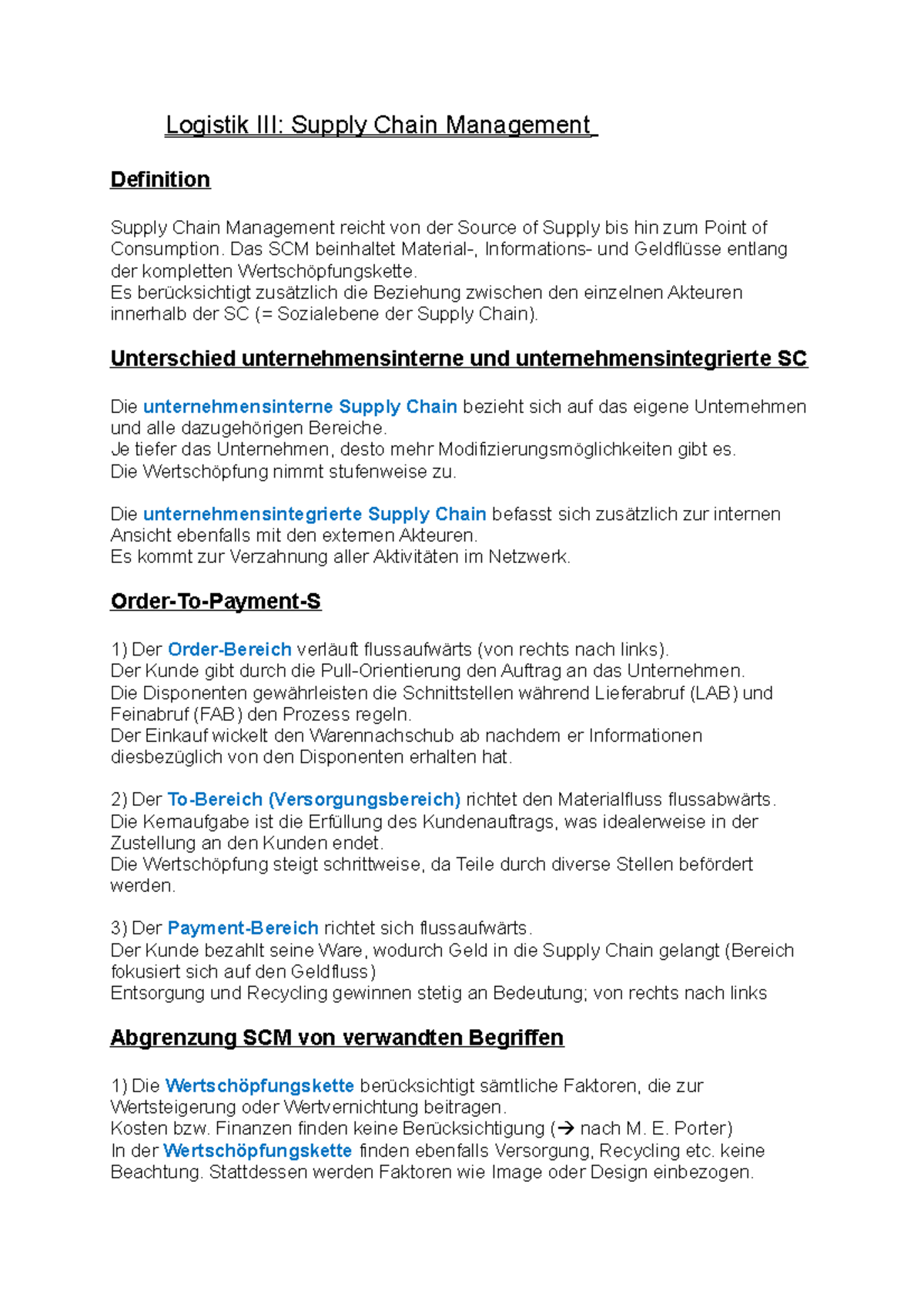 Logistik III - Zusammenfassung - Logistik III: Supply Chain Management ...