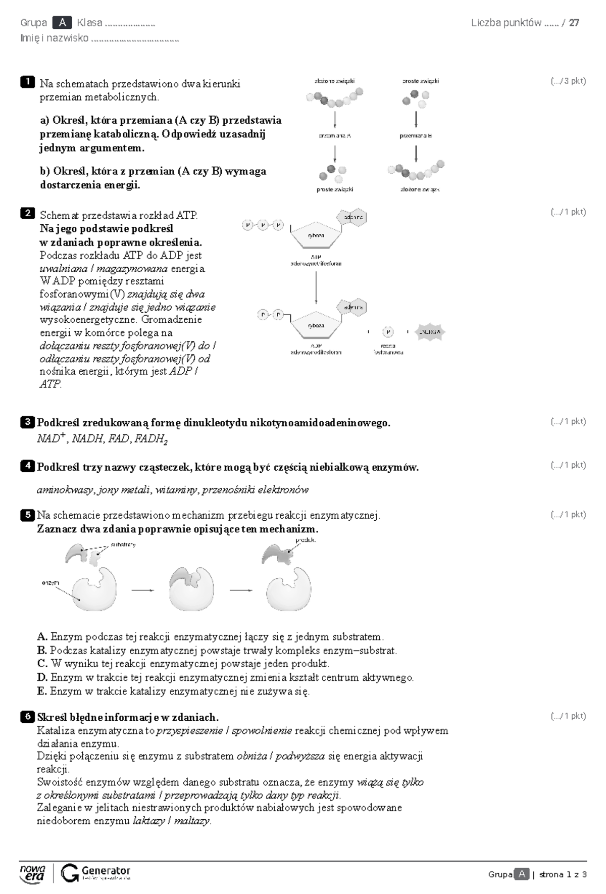Metabolizm Nowa Era Sprawdzian Rozszerzony Grupa B www.studocu.com