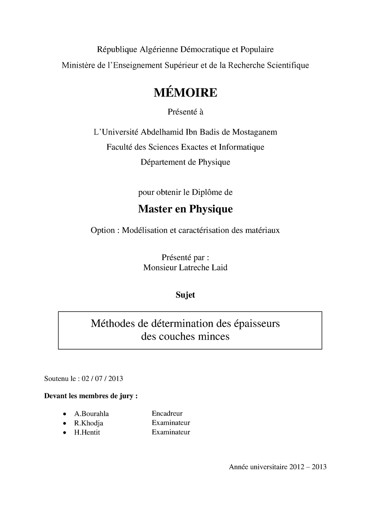 MPHY03 - République Algérienne Démocratique et Populaire Ministère de l ...