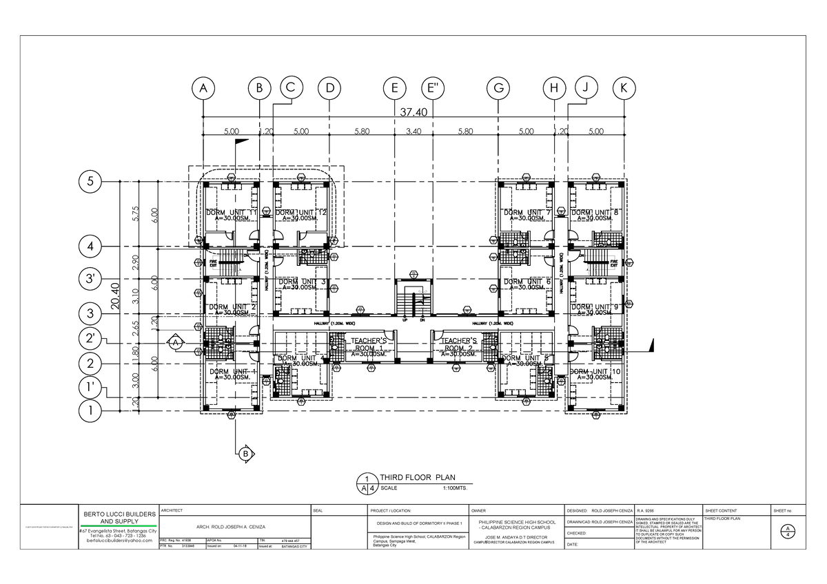 3 - Plan - A SHEET no. DATE: CHECKED: DRAWN/CAD: ARCHITECT SEAL PROJECT ...