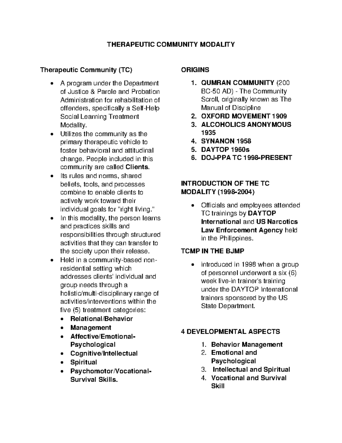 Corad TCMP - N/A - THERAPEUTIC COMMUNITY MODALITY Therapeutic Community ...