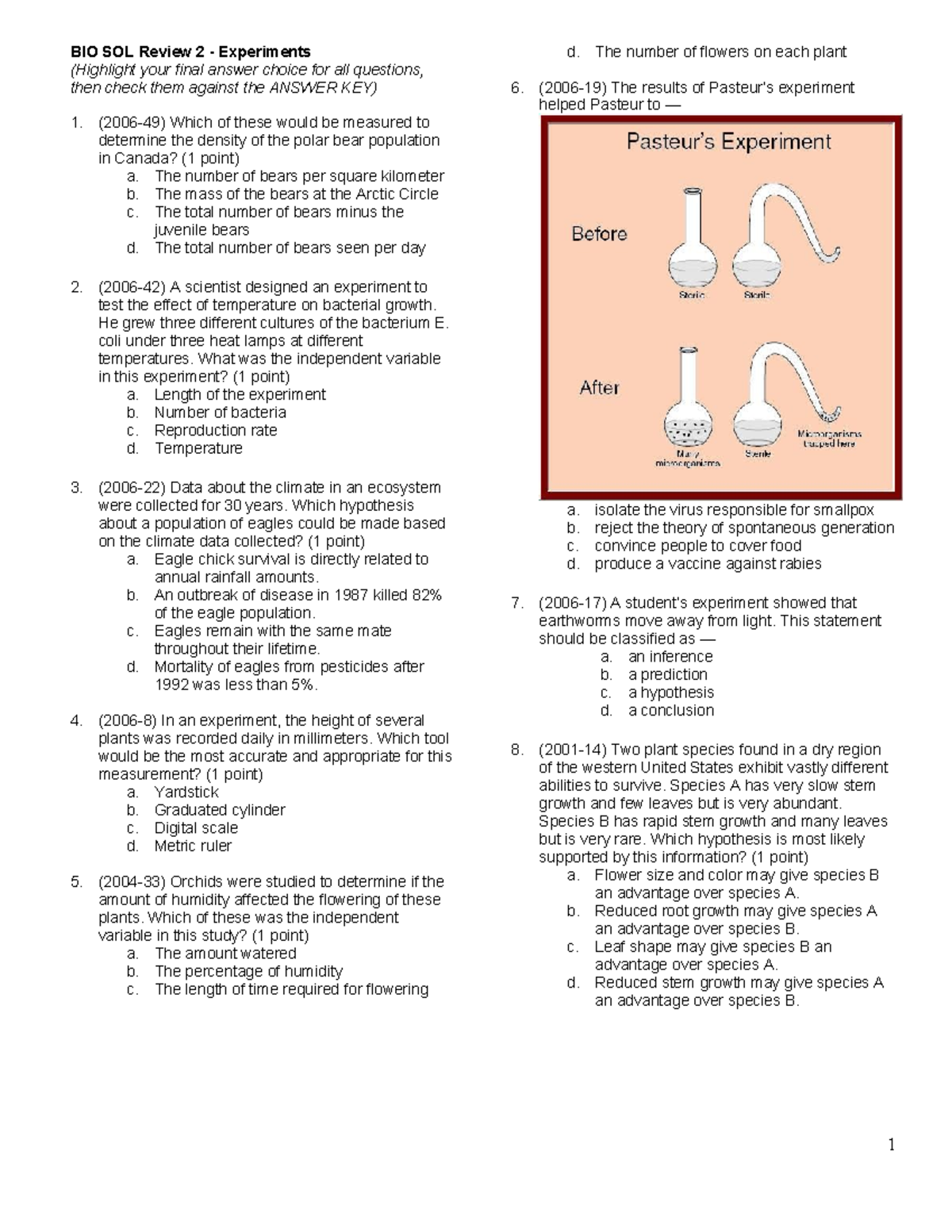 bio sol review 2 experiments