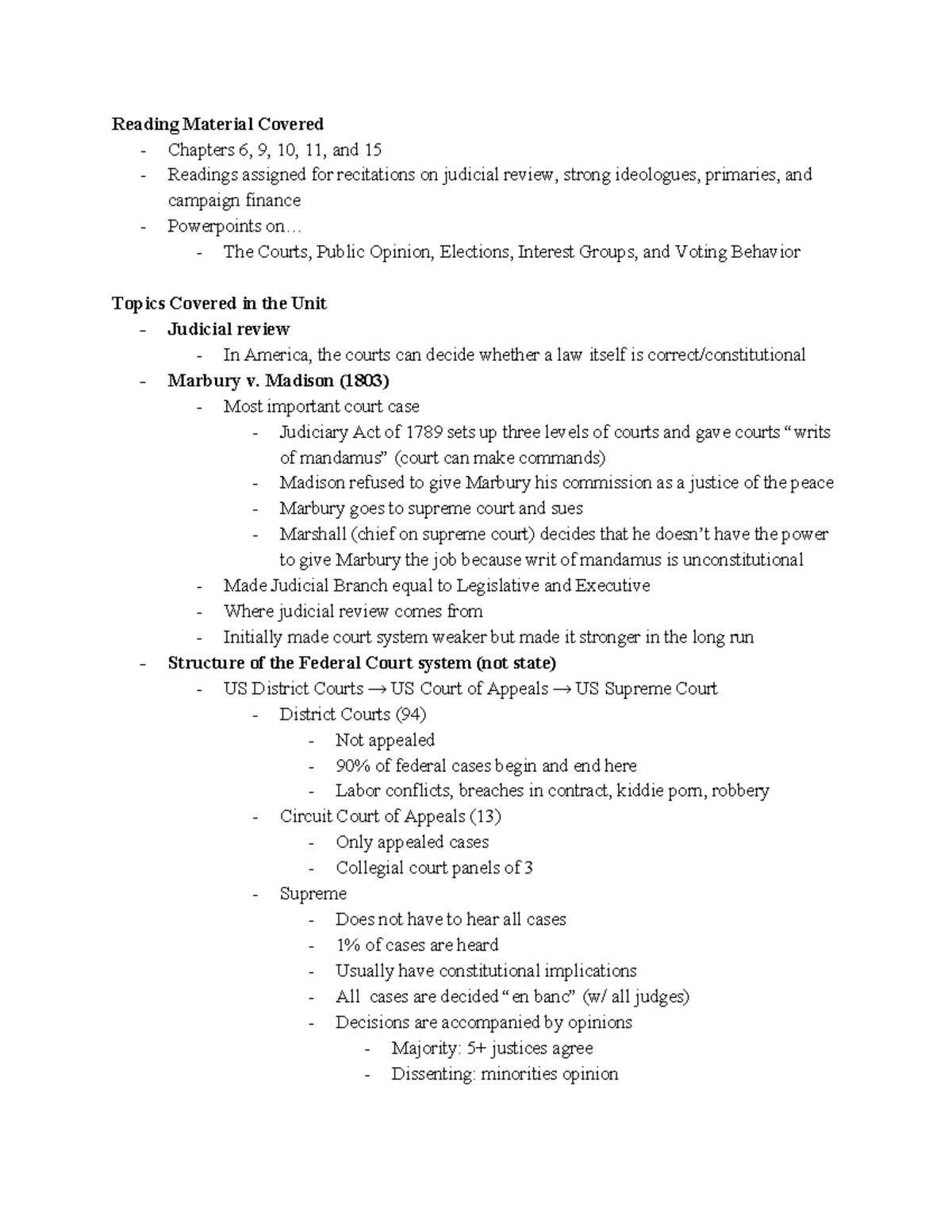 Political Science Test 2 Study Guide - Reading Material Covered ...