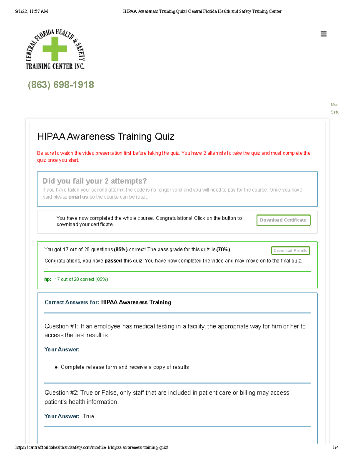 PA HIPAA QUIZ Answer - Download CertificateDownload Certificate ...