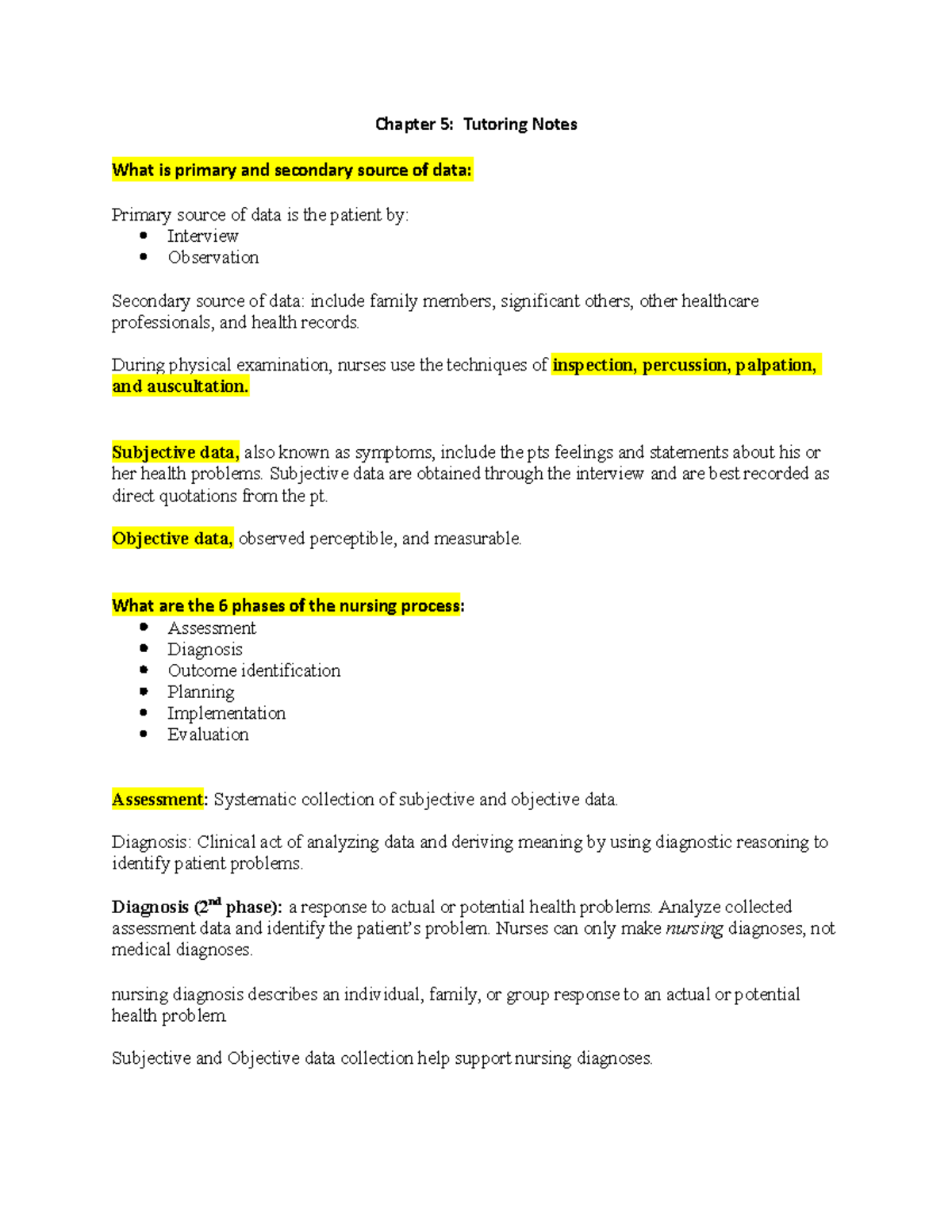 Chapter 5 study guide - Chapter 5: Tutoring Notes What is primary and ...