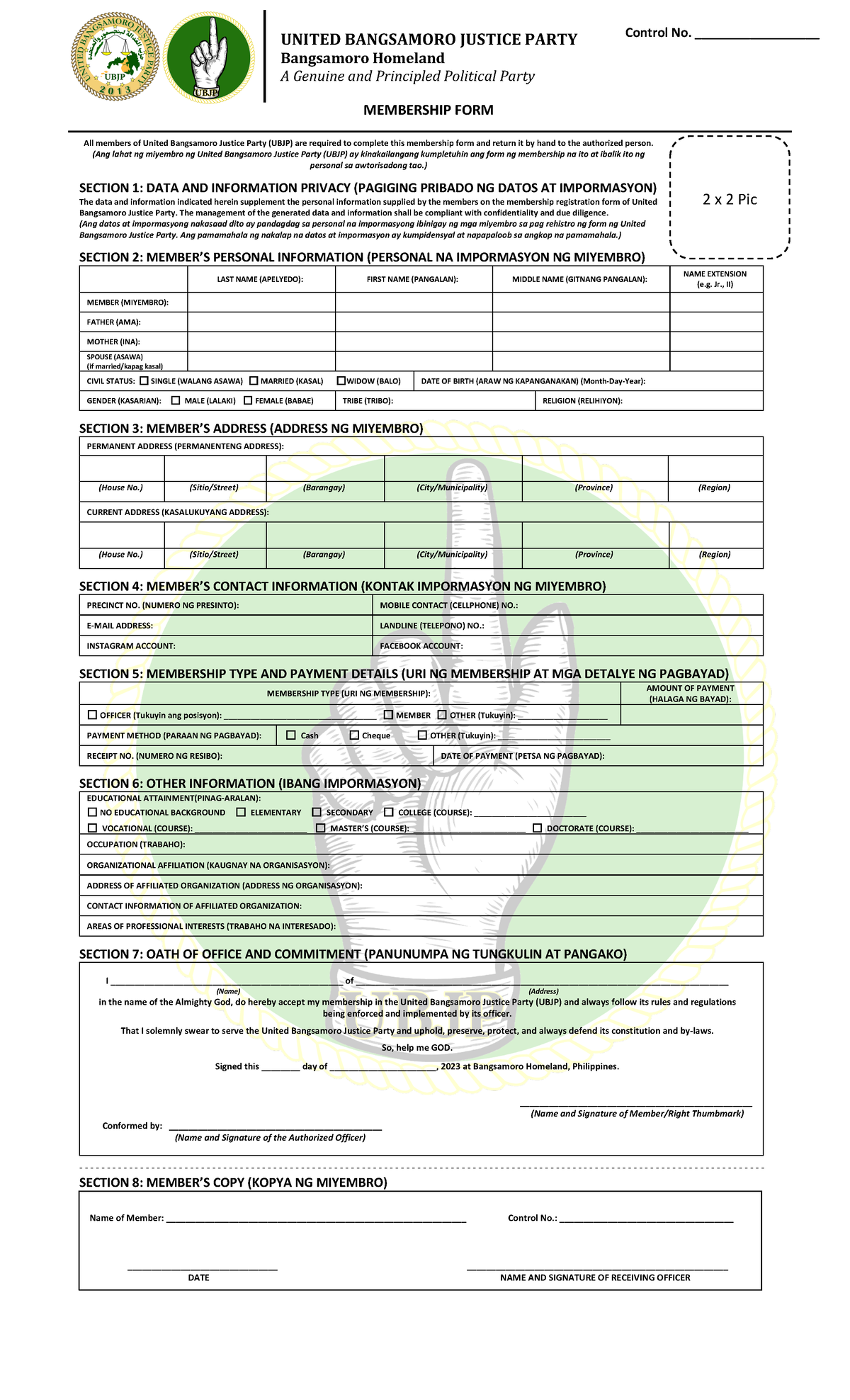 UBJP-Membership-Form - UNITED BANGSAMORO JUSTICE PARTY Control No ...