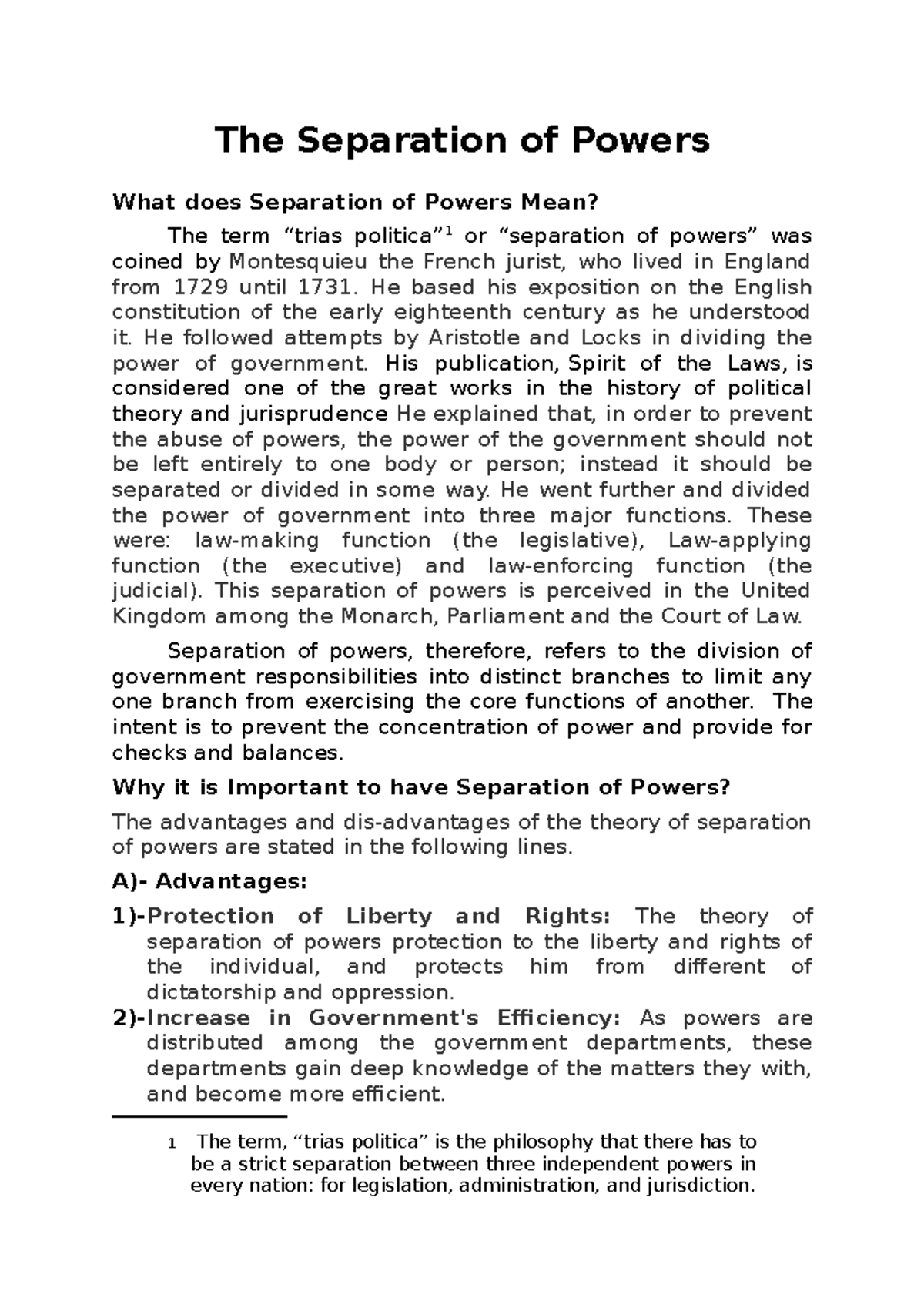 Lecture Notes The Separation Of Powers The Separation Of Powers 