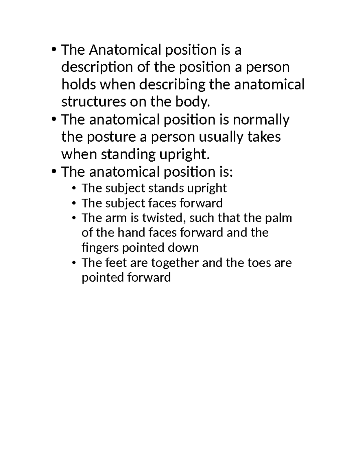 Anatomical - Summary Enrolled Nursing and Midwifery science - • The ...
