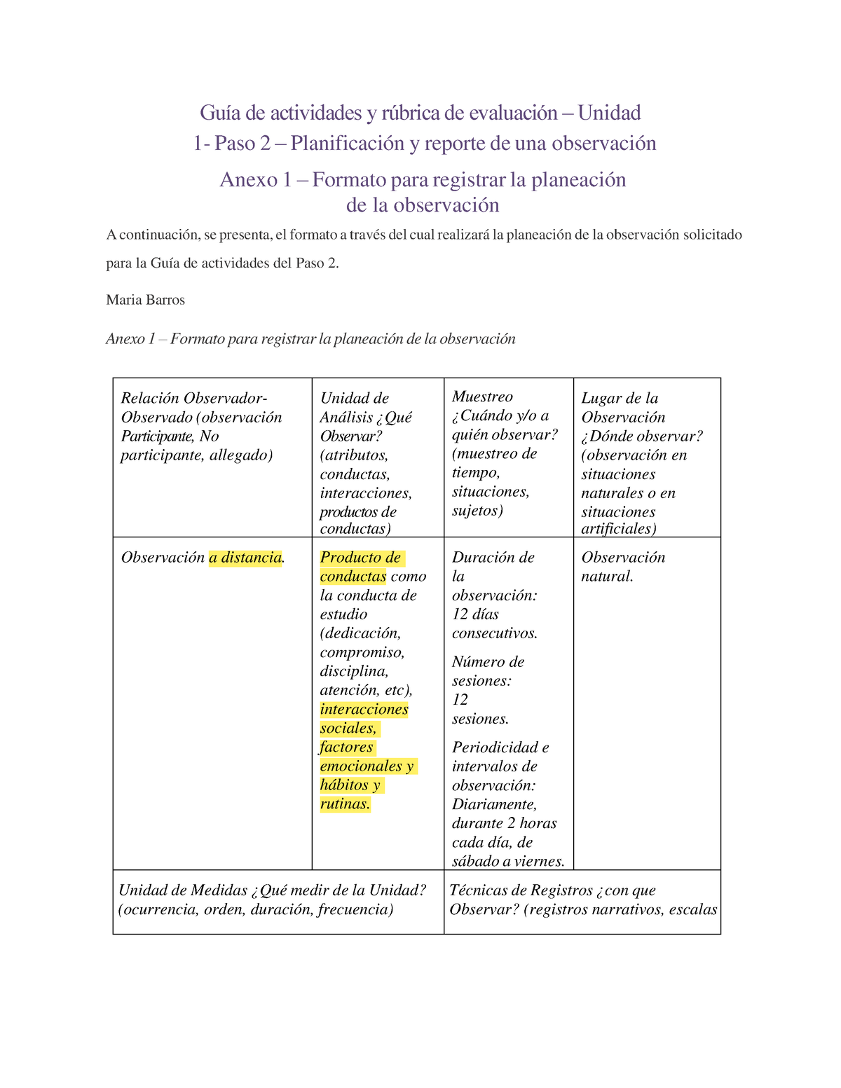 Anexo 1 Formato Para Registrar La Planeación De La Observación Guía De Actividades Y Rúbrica 1605
