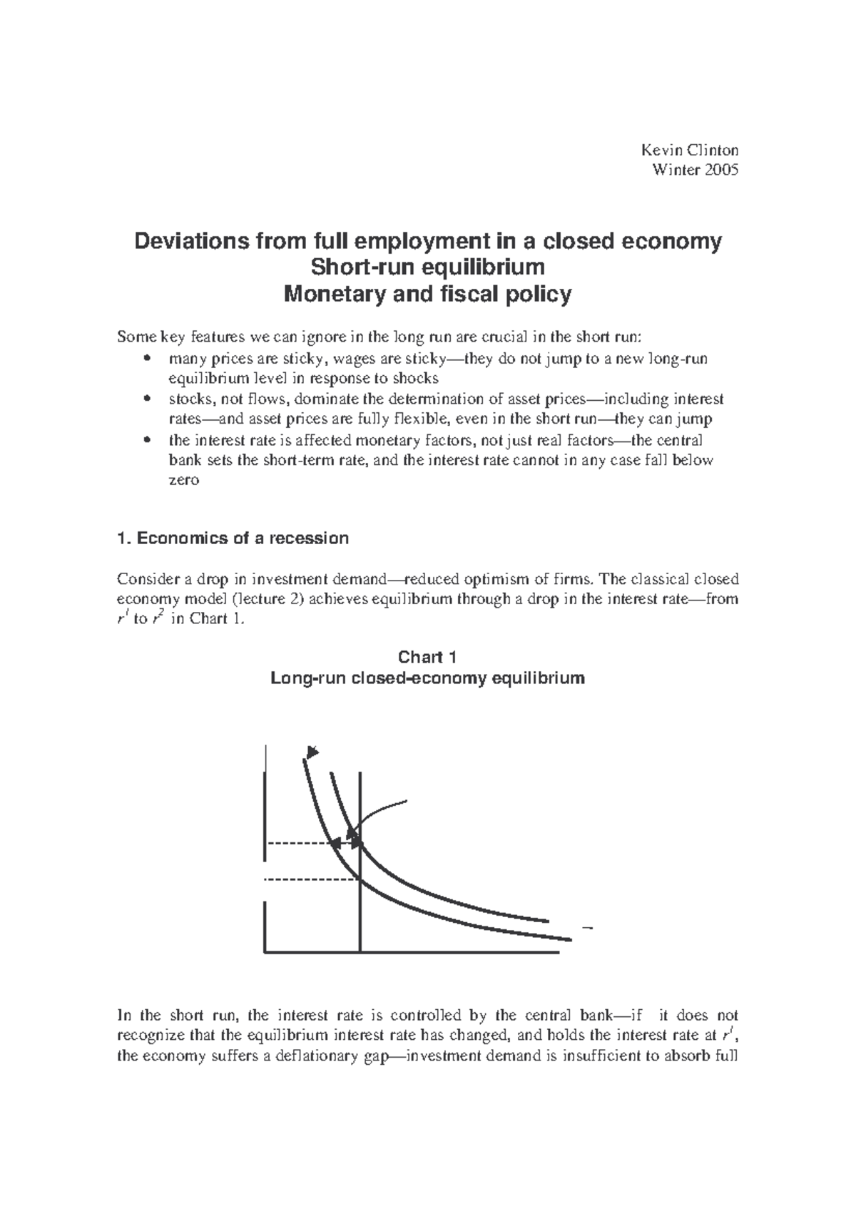 SR closed economy Economics Kevin Clinton Winter 2005 Deviations
