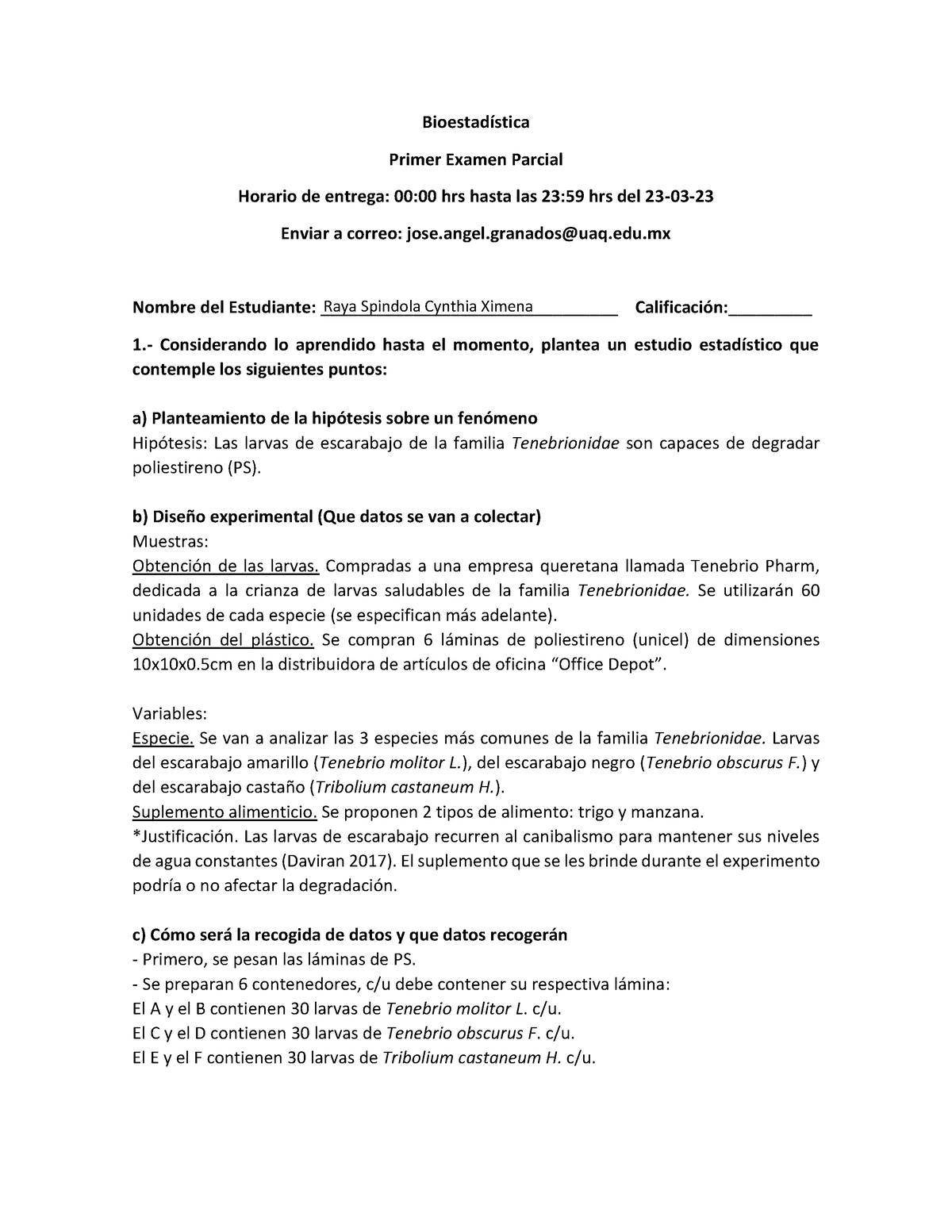 Examen Bioestadística Primer Parcial - CXRS - Bioestadística Primer ...