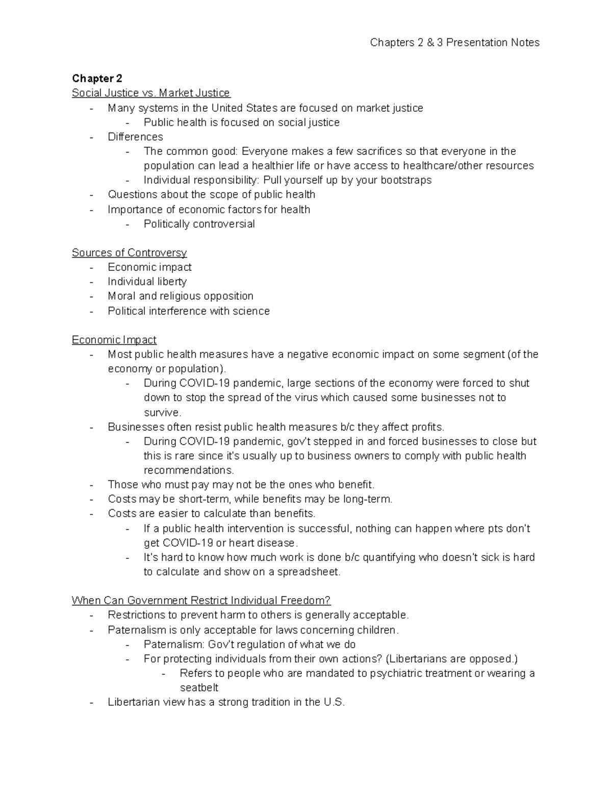 Chapters 2 & 3 Presentation Notes - Chapter 2 Social Justice Vs. Market 