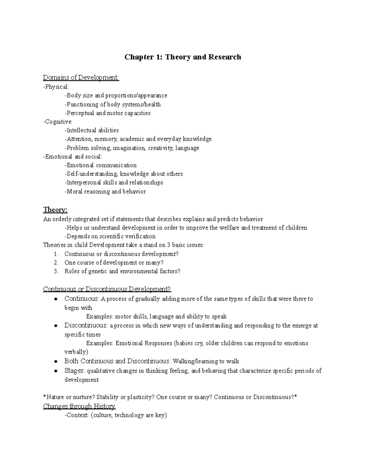 CHD2220 Notes - Chapter 1: Theory and Research Domains of Development ...