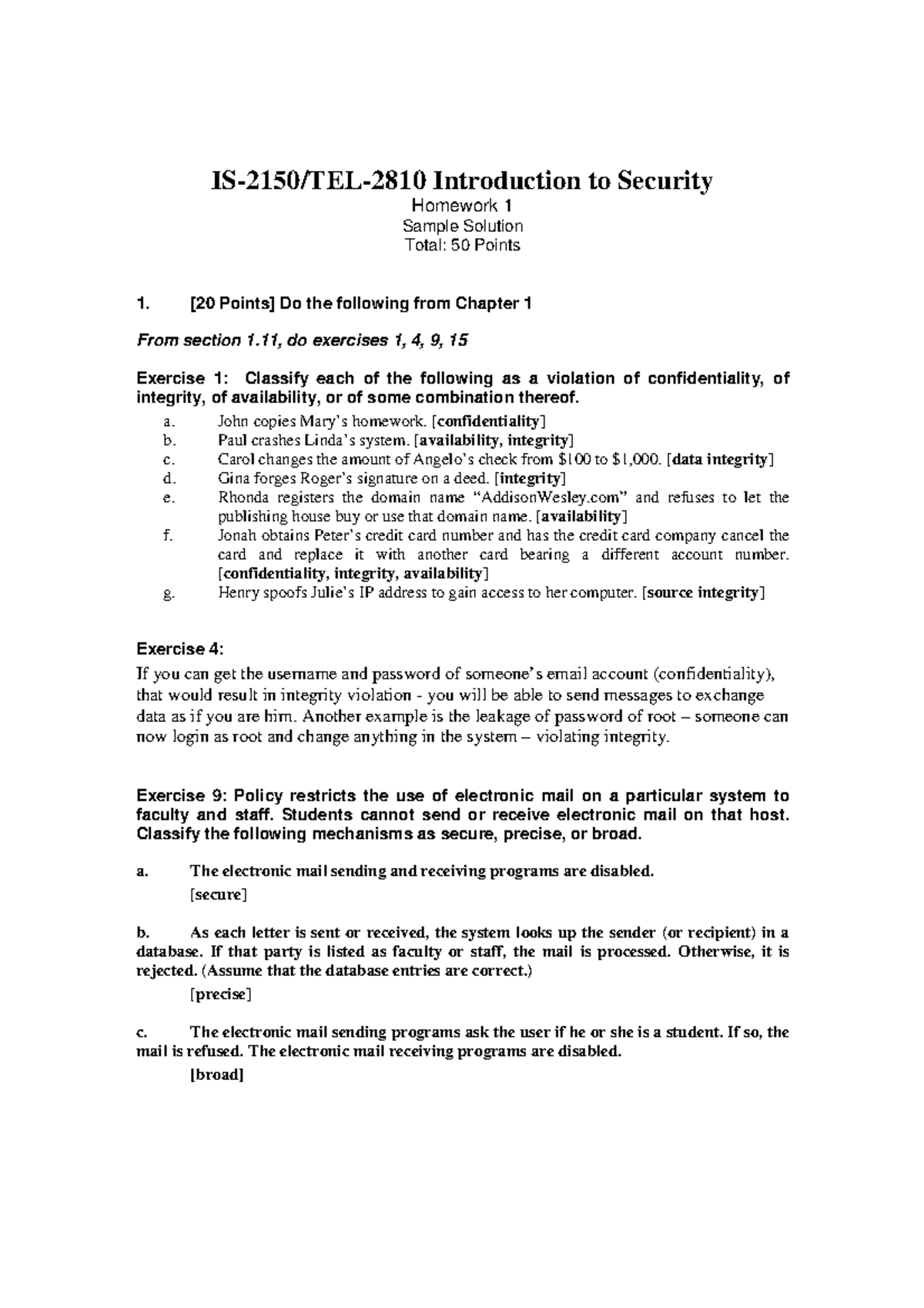 SHW1 - IS-2150/TEL-2810 Introduction to Security - IS-2150/TEL-2810 ...