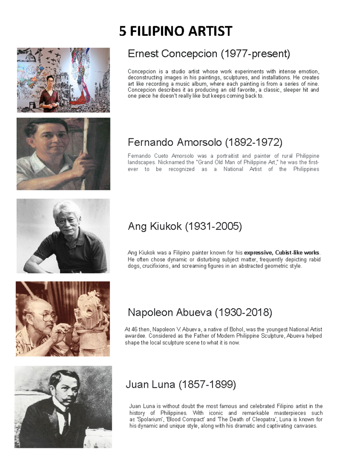 5 Filipino Artist THIS IS FOR THE SENIOR HIGH ASSIGNMENTS 5