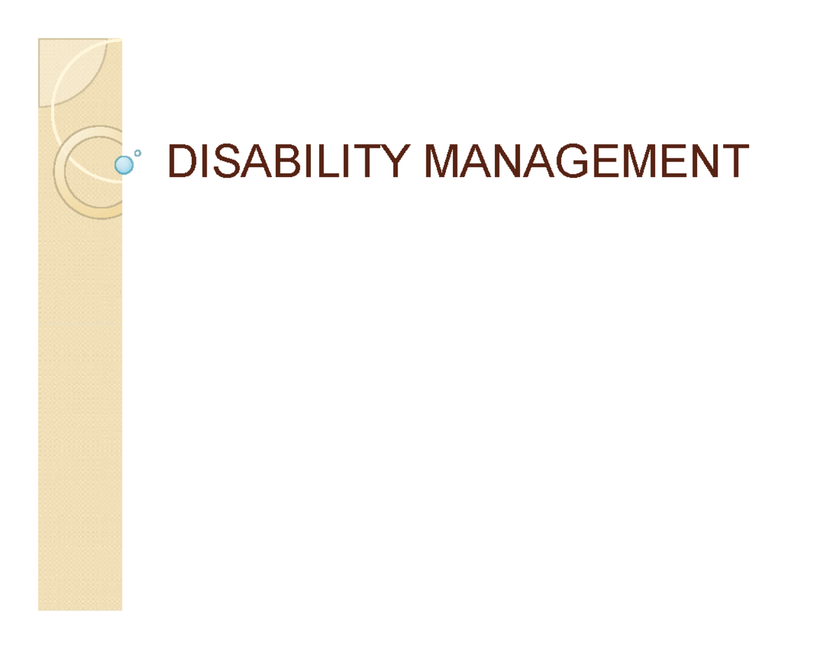 Disability Management - Disability management and early, safe return to ...