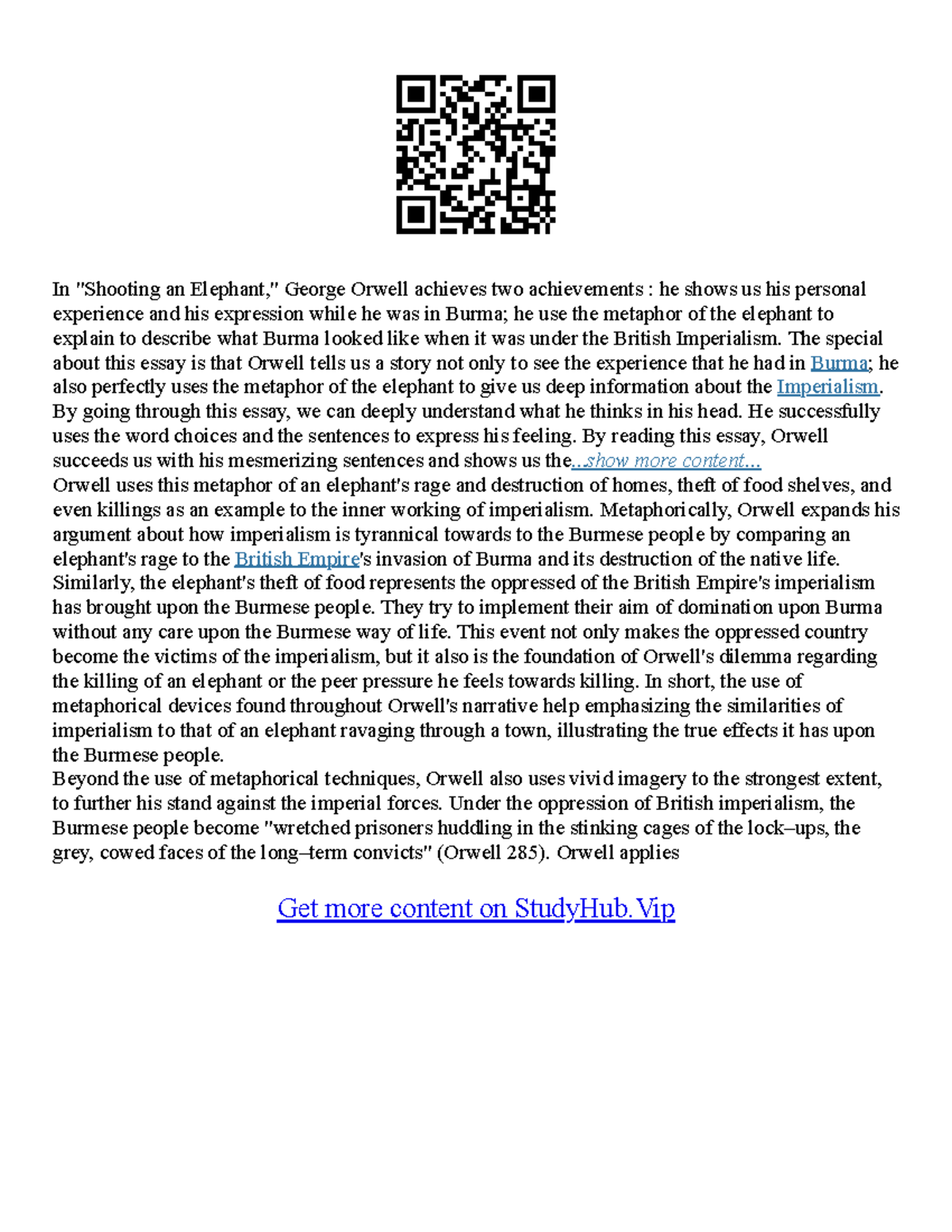 An Essay On Elephant In "Shooting an Elephant," Orwell