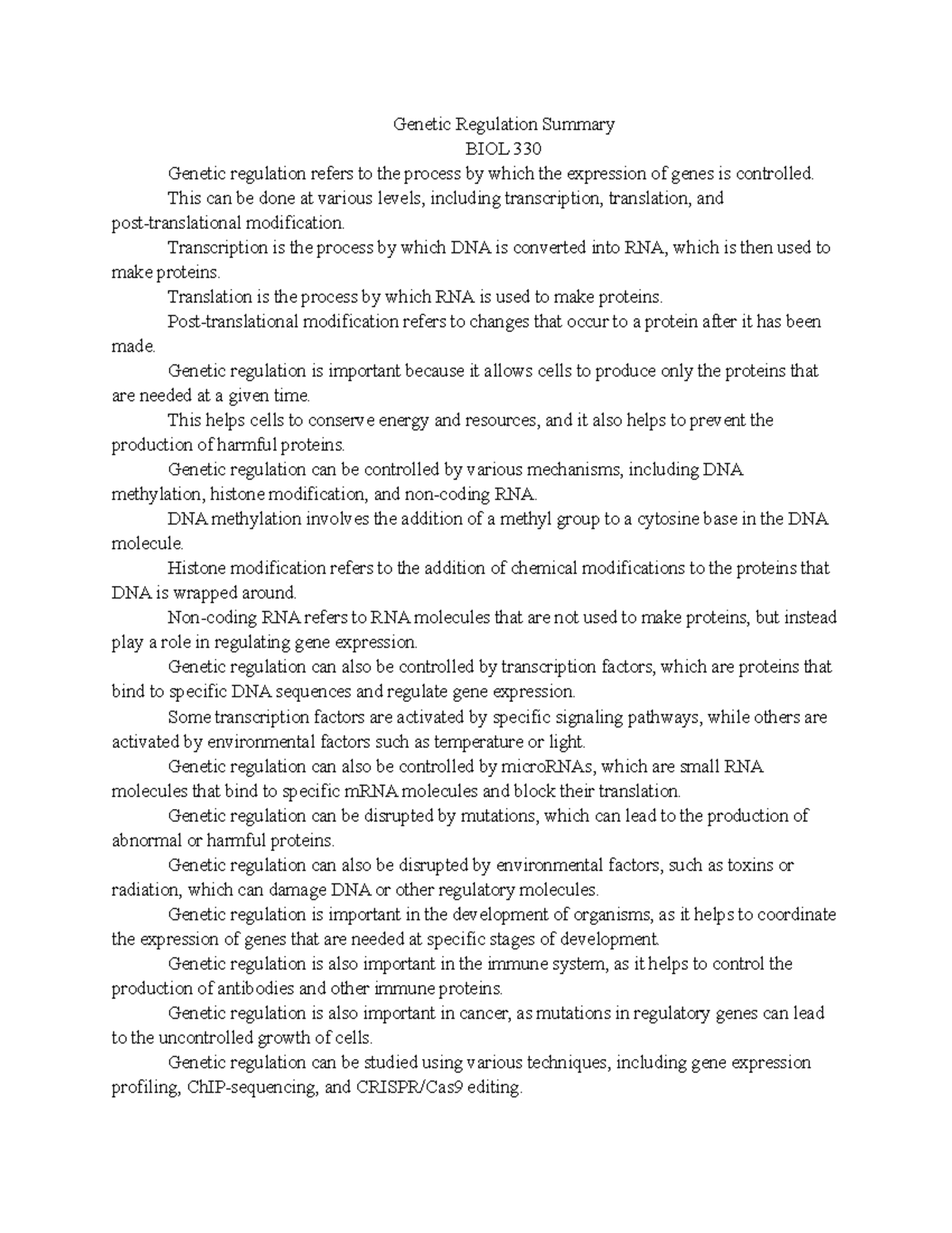 Regulation Summary This can be done at various levels