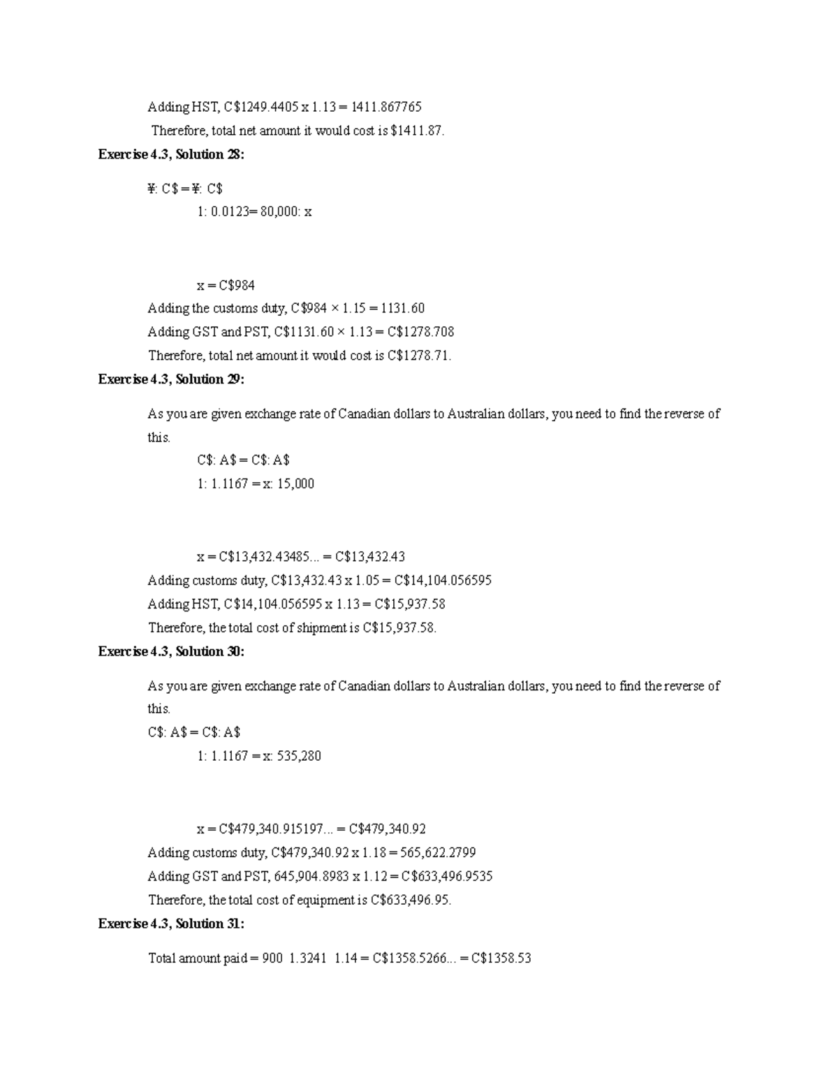 MBF100 Exercise 4.3 Solutions - Adding HST, C$1249 x 1 = 1411 ...