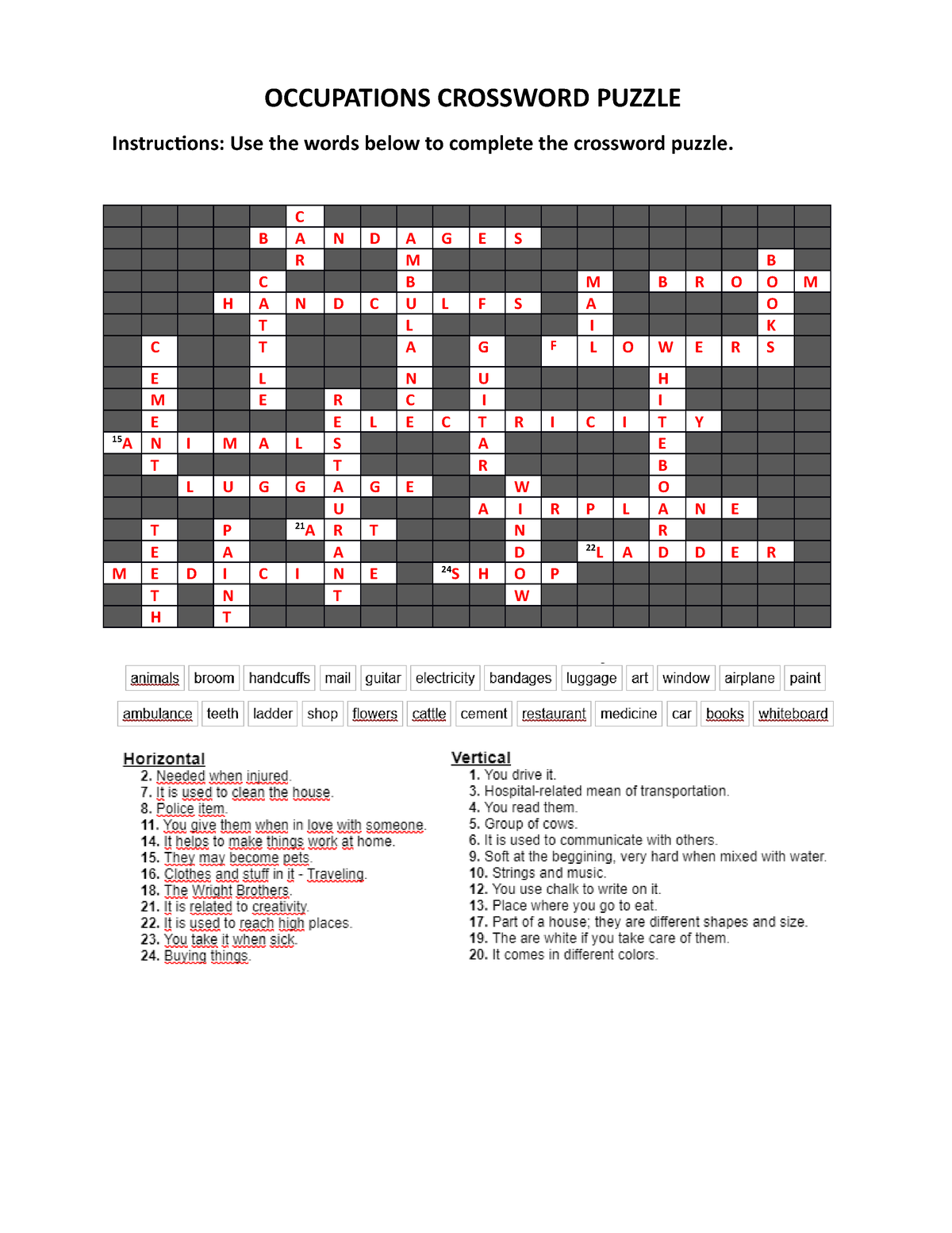 Orellana Allison Occupations Crossword Puzzle OCCUPATIONS CROSSWORD