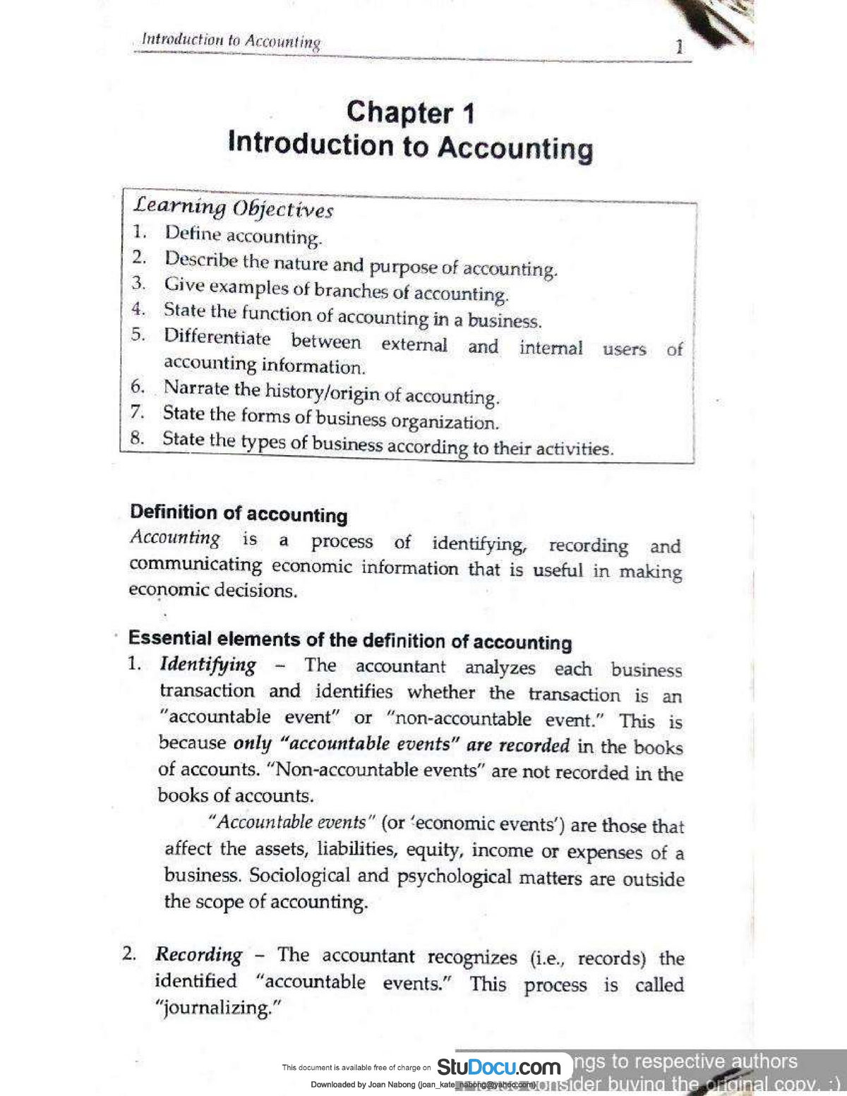 Chapter 1 - Introduction To Accounting - BS Accountancy - Studocu