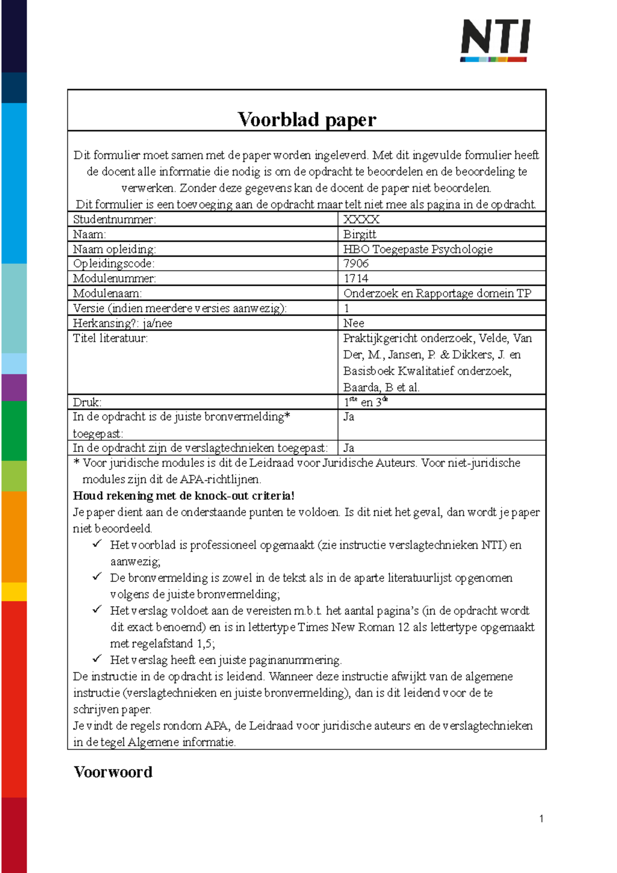 Paper Onderzoek En Rapportage Voorblad Paper Dit Formulier Moet Samen