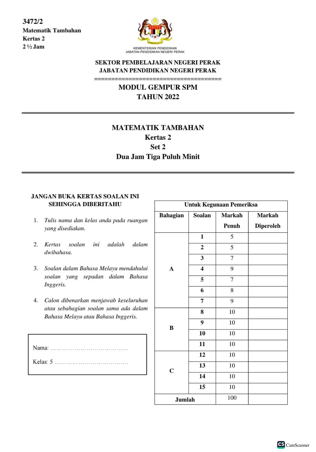 Soalan matematik tambahan - Mathematics - Studocu