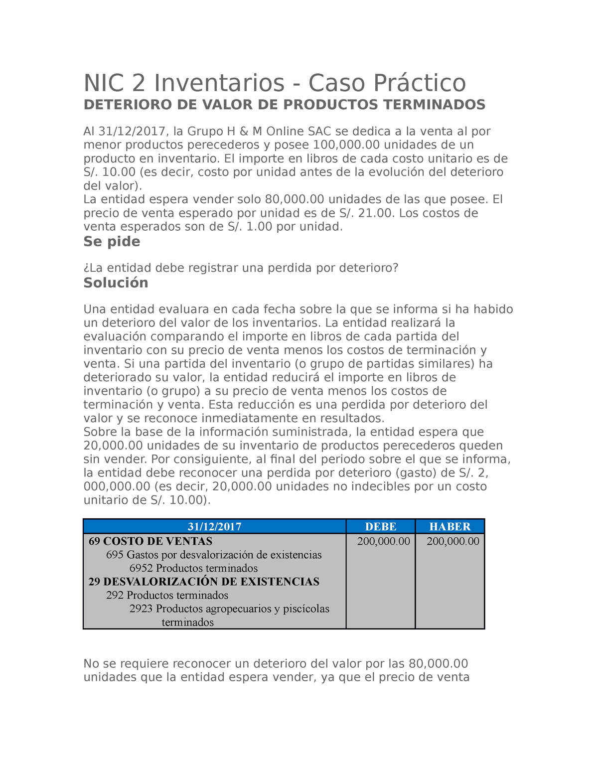 TA 2 NIIF - NIIF TA 02 - NIC 2 Inventarios - Caso Práctico DETERIORO DE ...