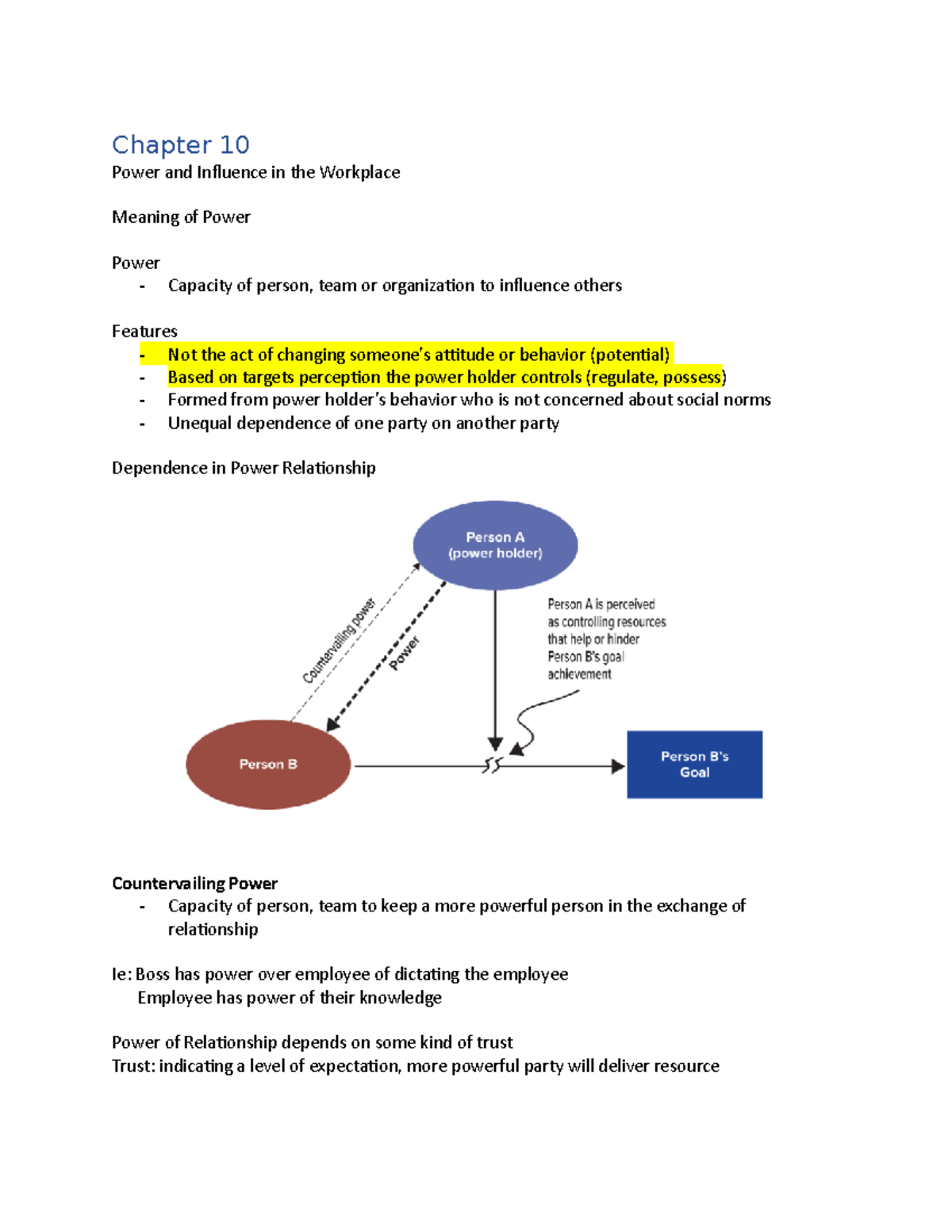 Chapter 10 Textbook Notes - Chapter 10 Power and Influence in the ...