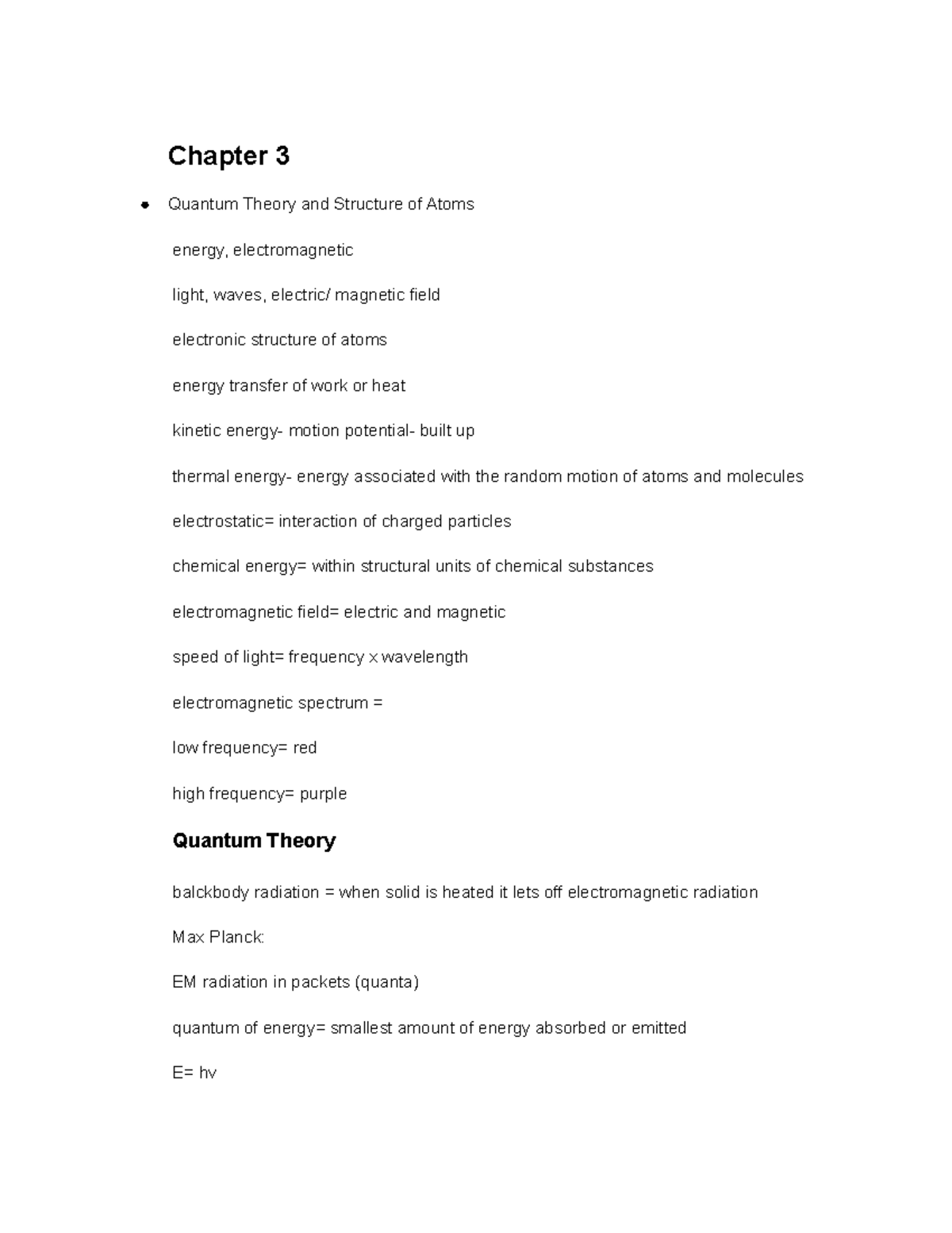 Chapter 3 - Quantum theory - Chapter 3 Quantum Theory and Structure of ...