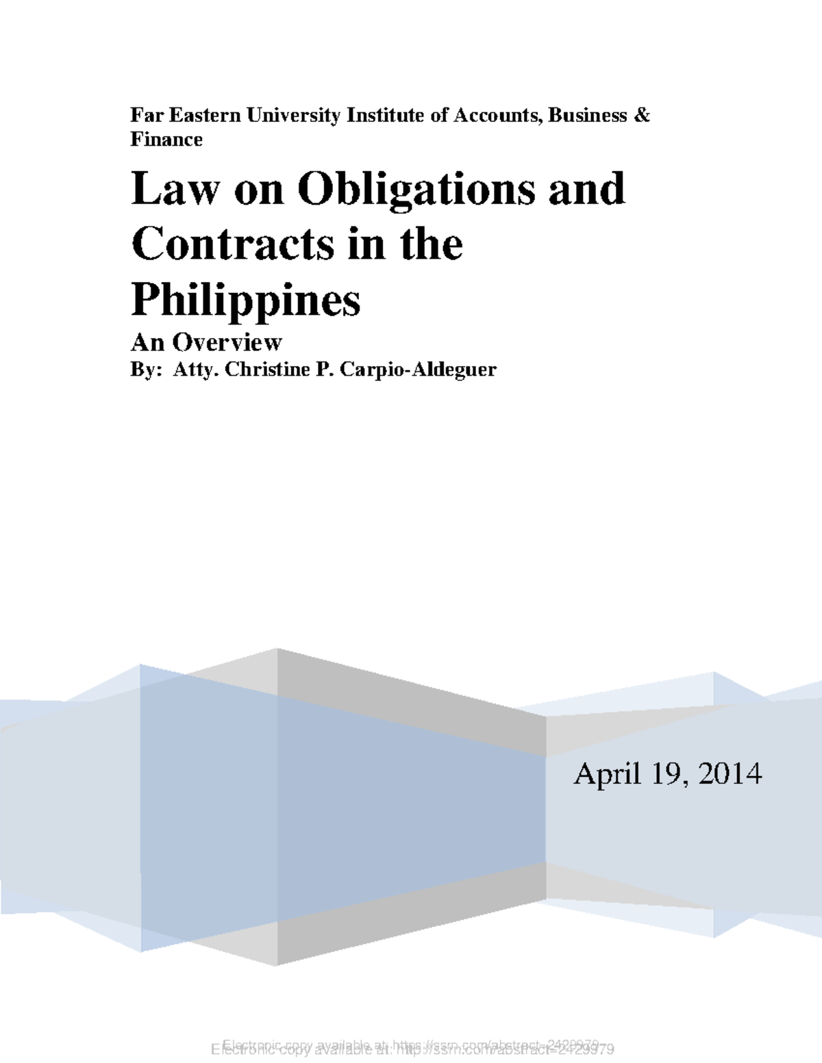 SSRN-id2429979 - Law On Obligations And Contracts In The Philippines An ...