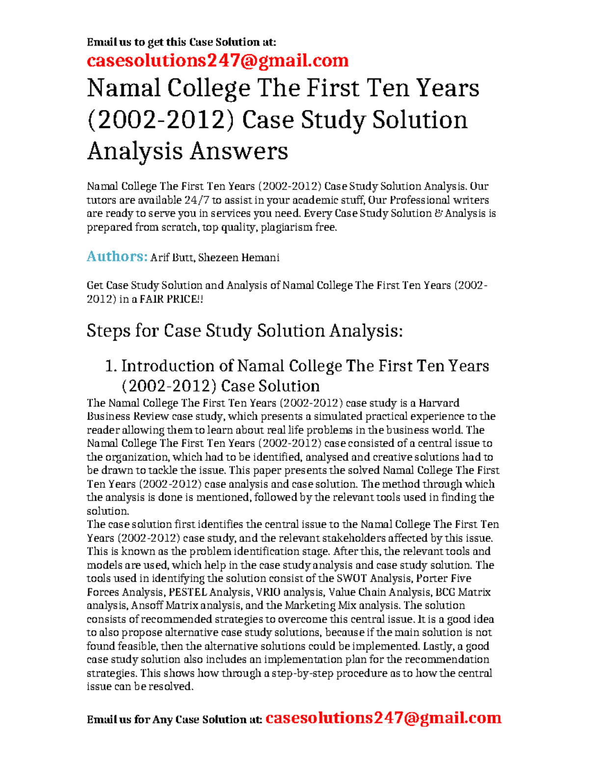 Case Solution Namal College The First Ten Years (2002-2012 ...