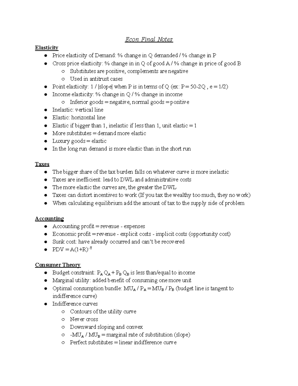 Econ Final Notes covering all lectures - ECON 101 - UW-Madison - Studocu