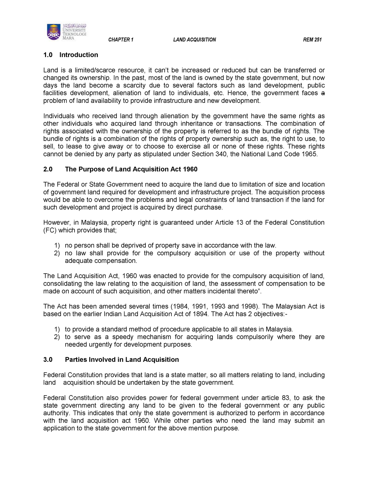 payment of adequate compensation for land acquisition in malaysia