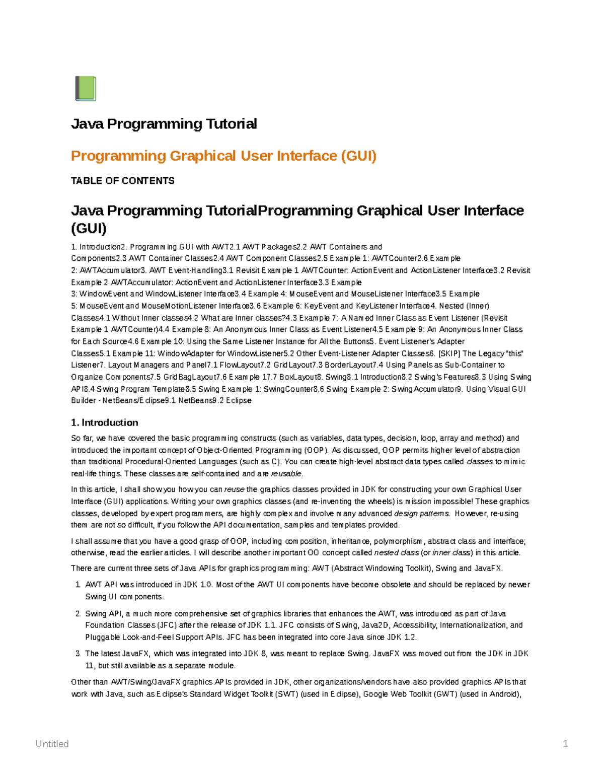 Programming Graphical User Interface - ####### Å Java Programming ...