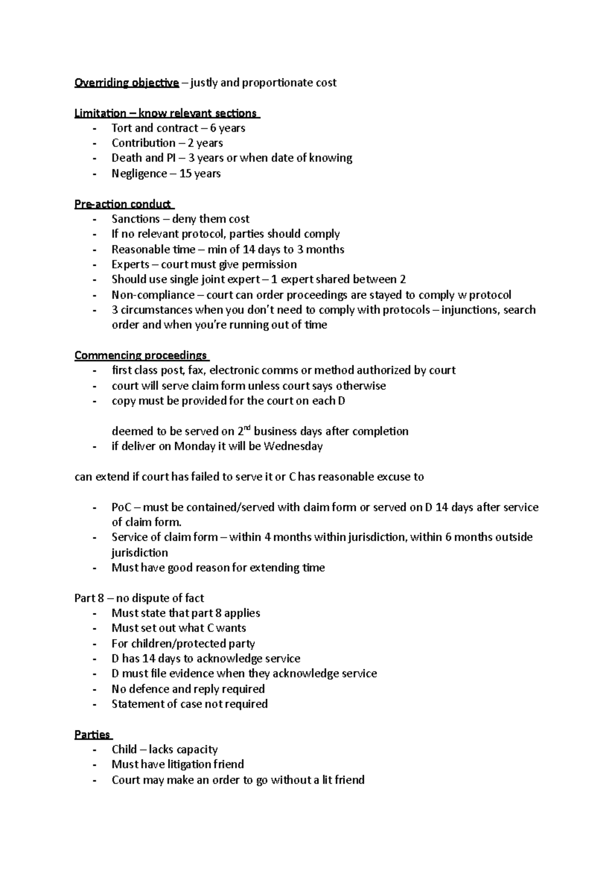 Civil Revision - Personal Notes by BPTC student - Overriding objective ...