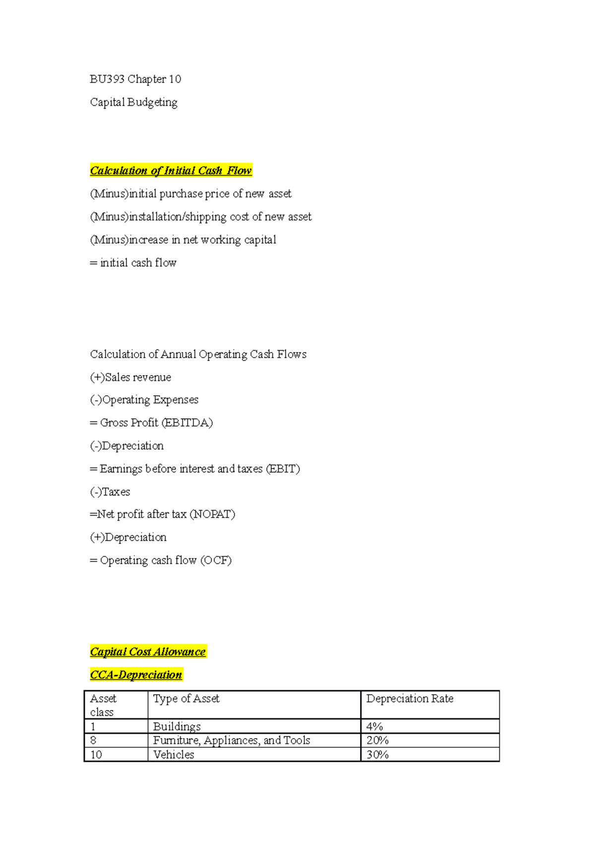 BU393 Chapter 10 lecture notes - BU393 Chapter 10 Capital Budgeting ...