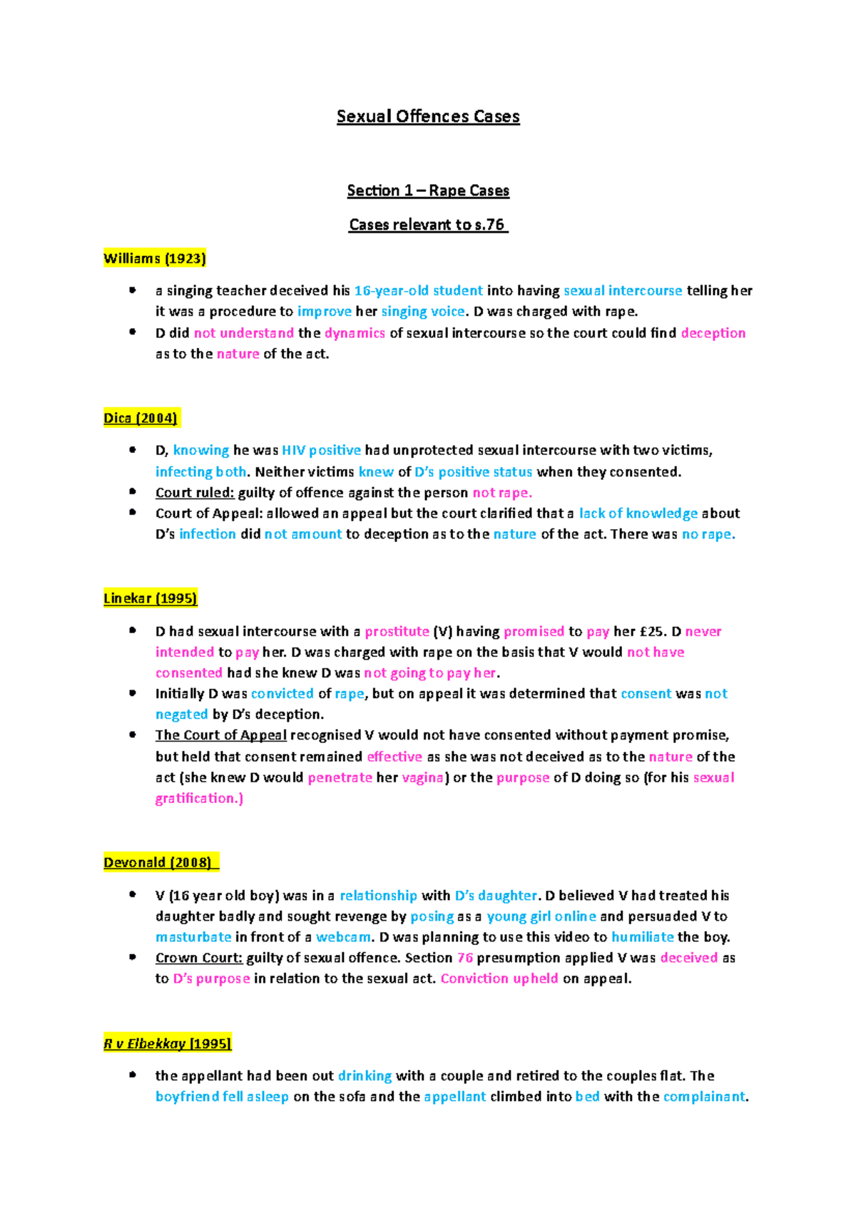 Sexual Offences Cases - Sexual Offences Cases Section 1 – Rape Cases ...
