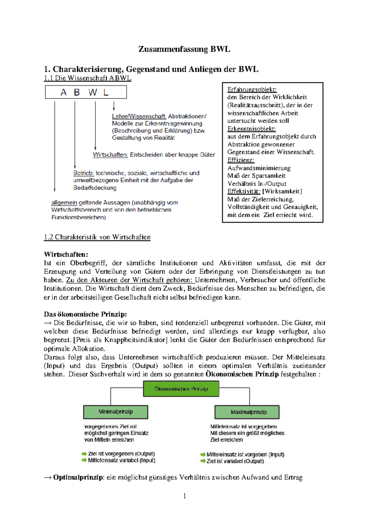 BWL Zusammenfassung Vorlesungen - Zusammenfassung BWL 1 ...