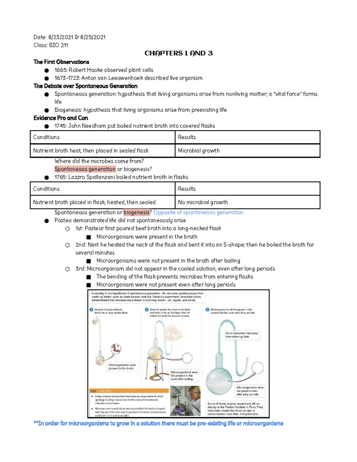 BIO 211 Chapter 1-3 Notes - Date: 8/23/2021 & 8/25/ Class: BIO 211 ...