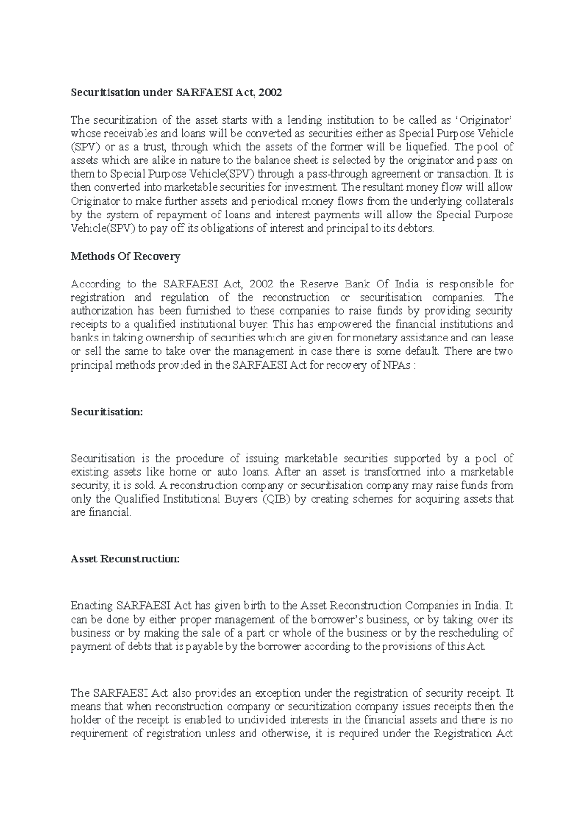 Securitisation under Sarfaesi Act - Securitisation under SARFAESI Act ...