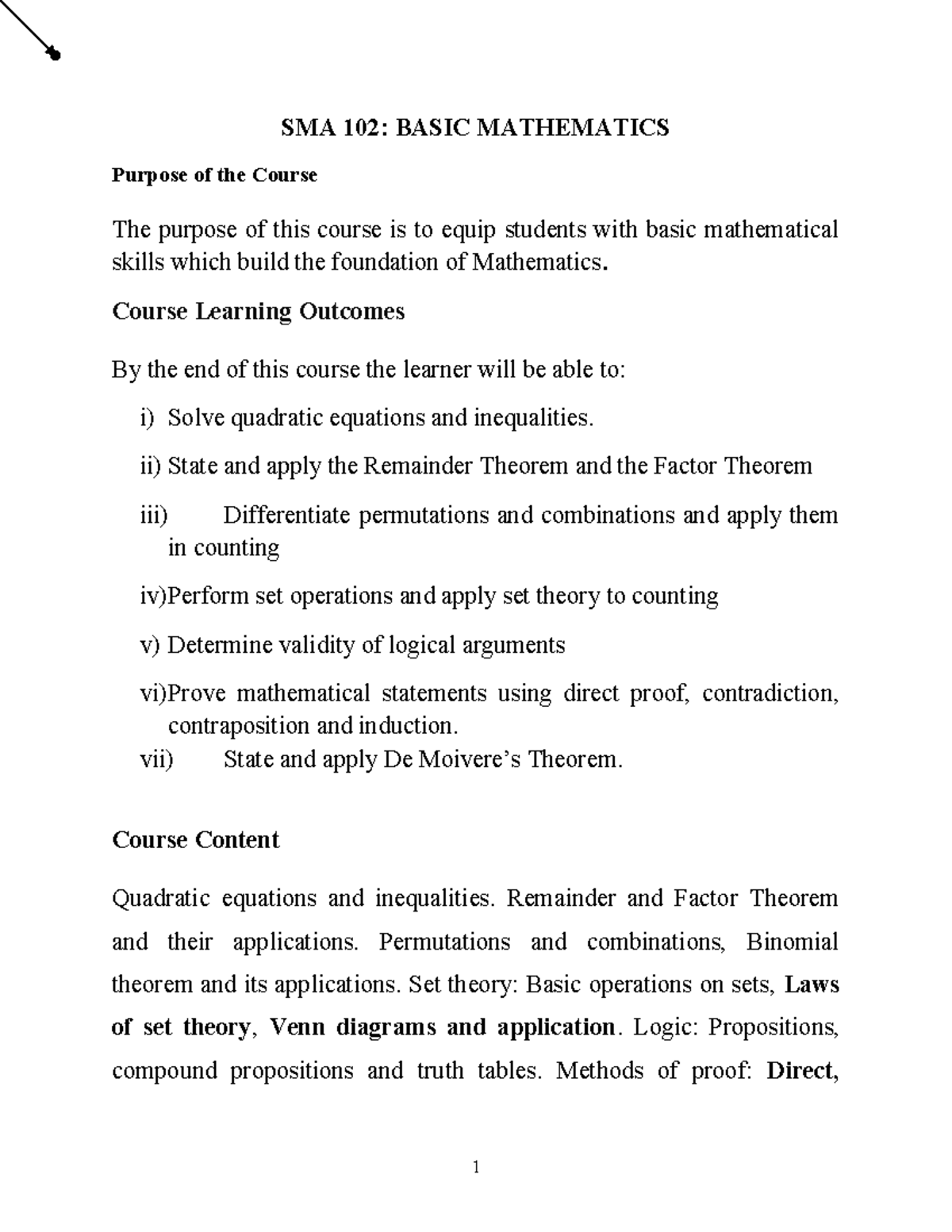 SMA 102 Notes - Revision materials - SMA 102: BASIC MATHEMATICS Purpose ...