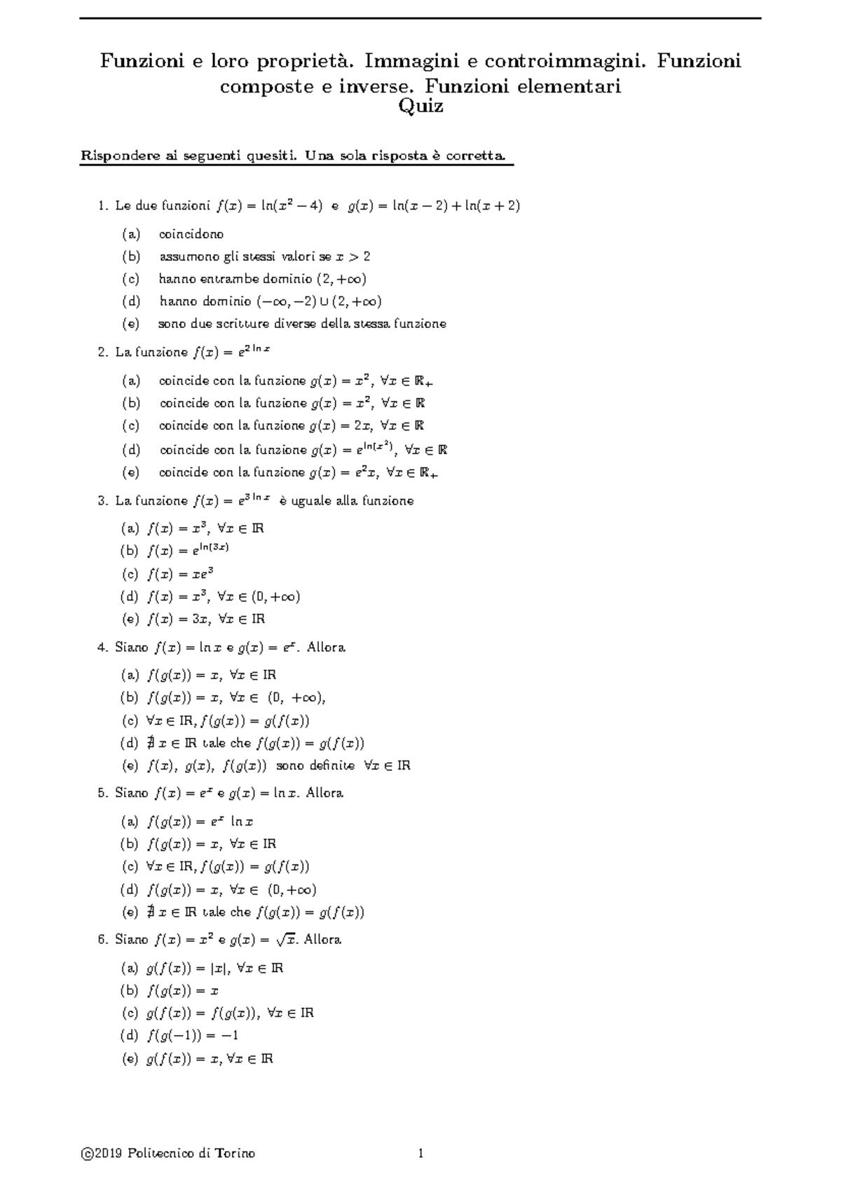 02 quiz funz elementaririsposte - Funzioni e loro propriet`a. Immagini ...