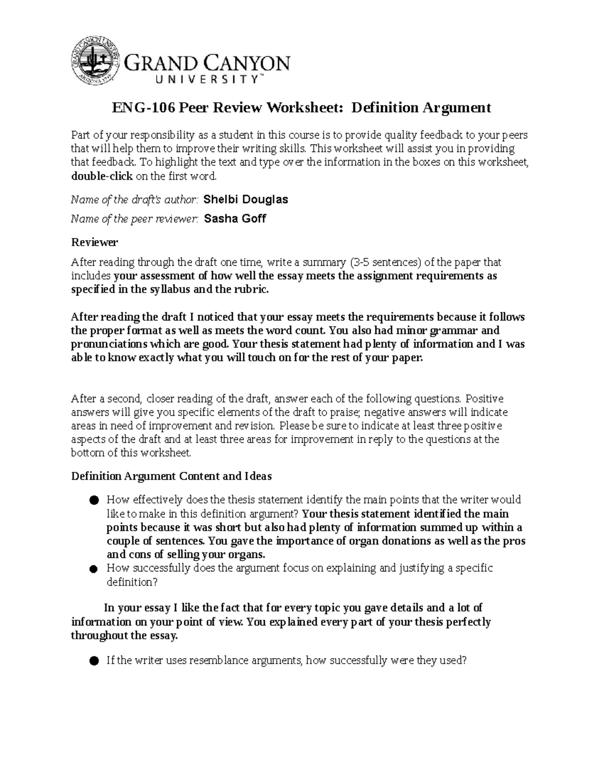 ENG106 Definition Peer Review Worksheet 6 ENG 106 Peer Review 