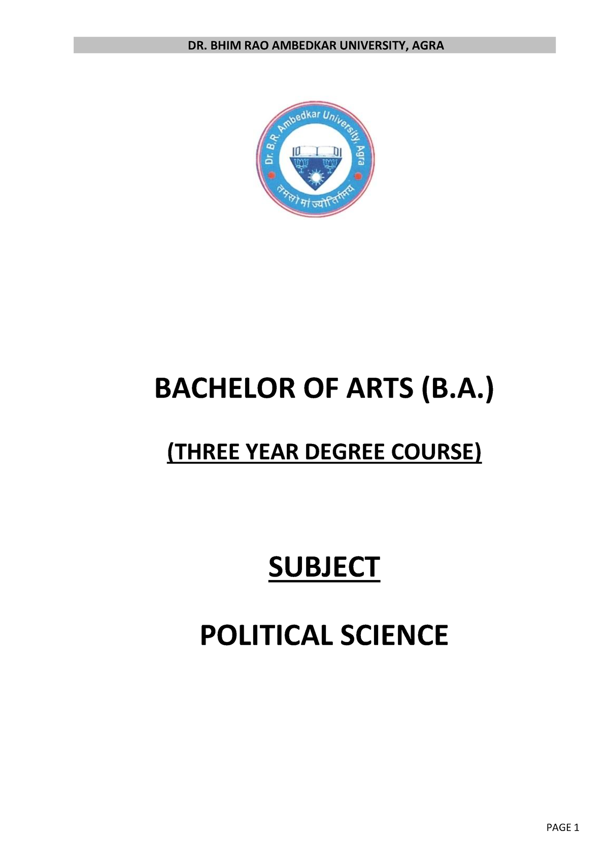 B.A. ( Politcal Science) - BACHELOR OF ARTS (B.) (THREE YEAR DEGREE ...